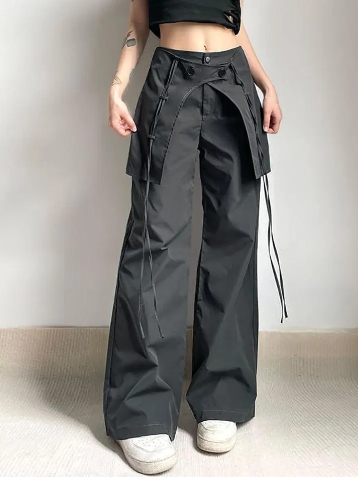 Mid Waist Plain Flared Cargo Pants