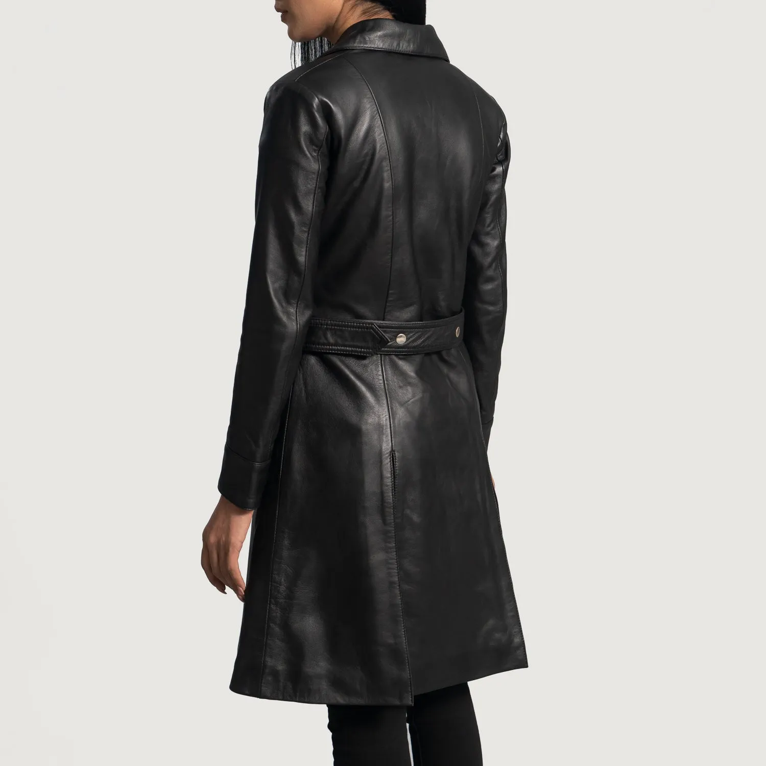 Moonlight Black Leather Trench Coat