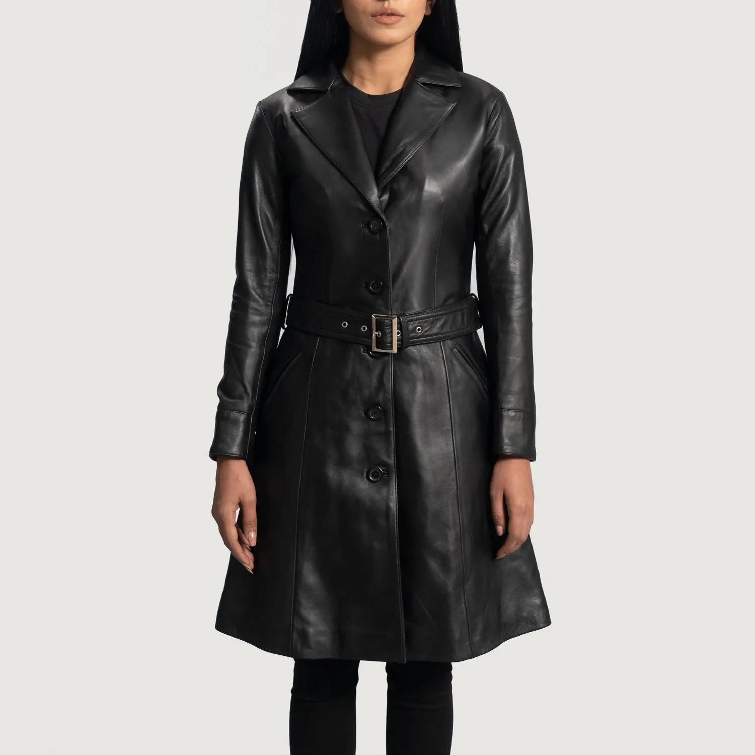 Moonlight Black Leather Trench Coat