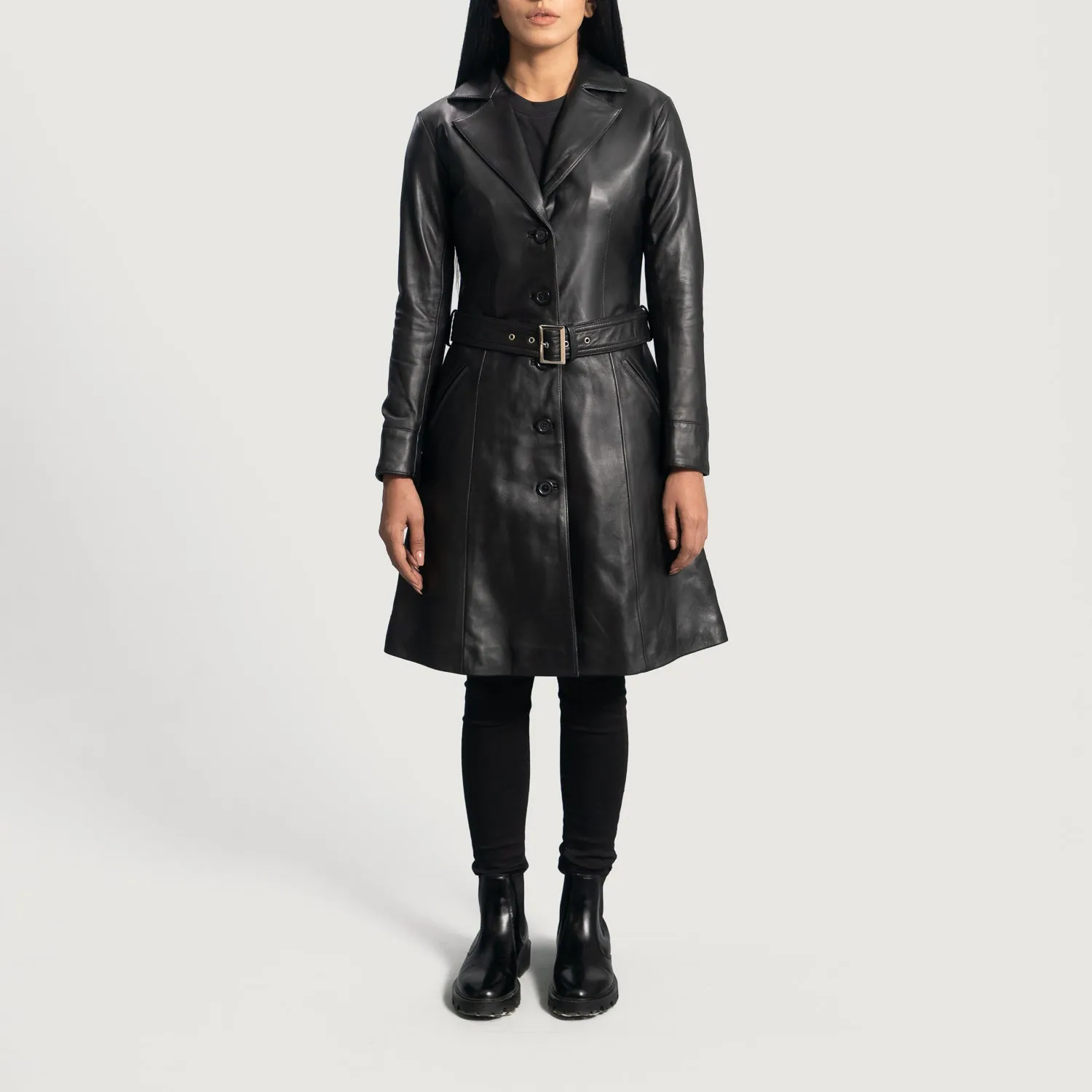 Moonlight Black Leather Trench Coat