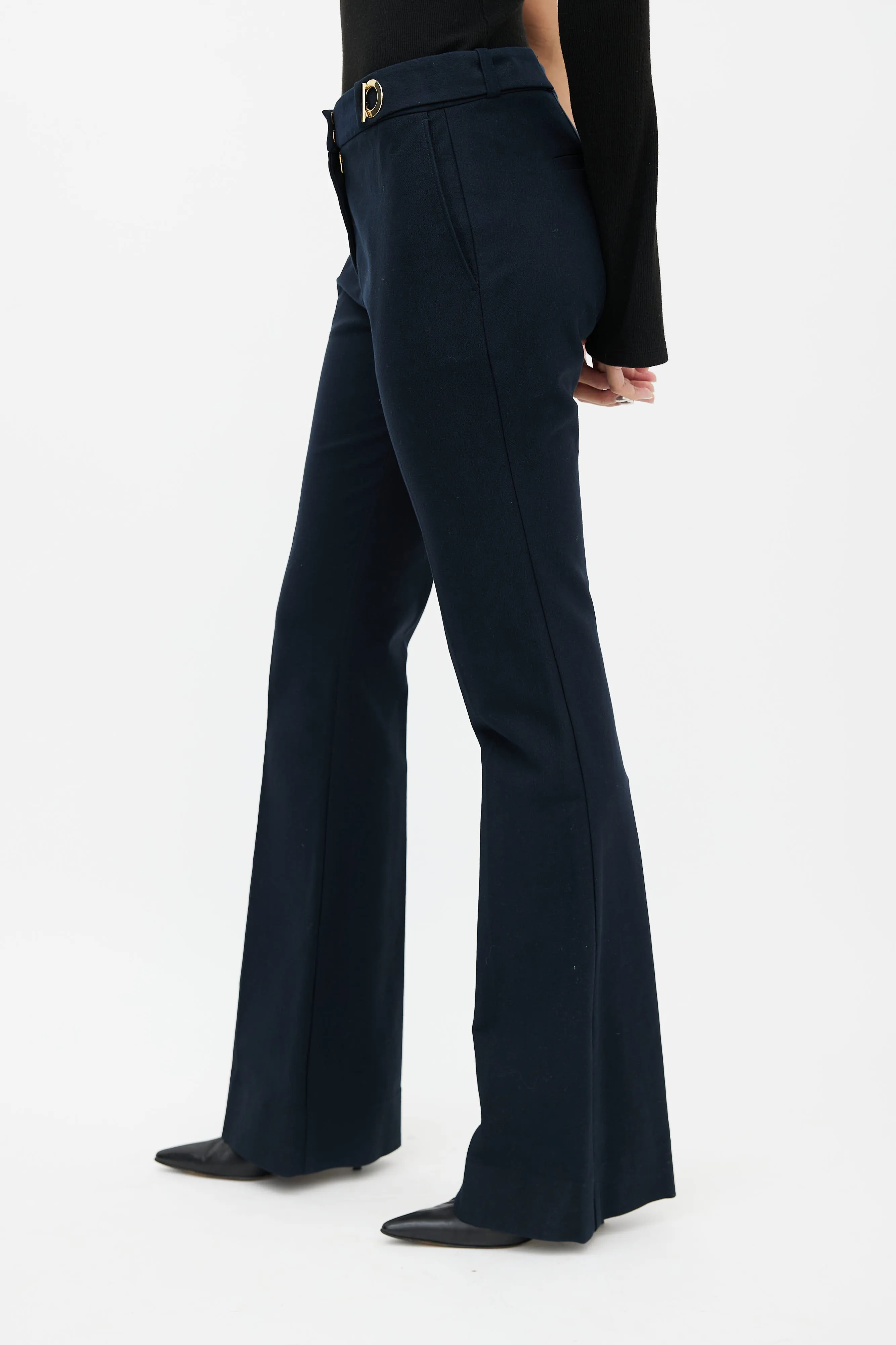 Navy Stretch Twill Flared Trouser