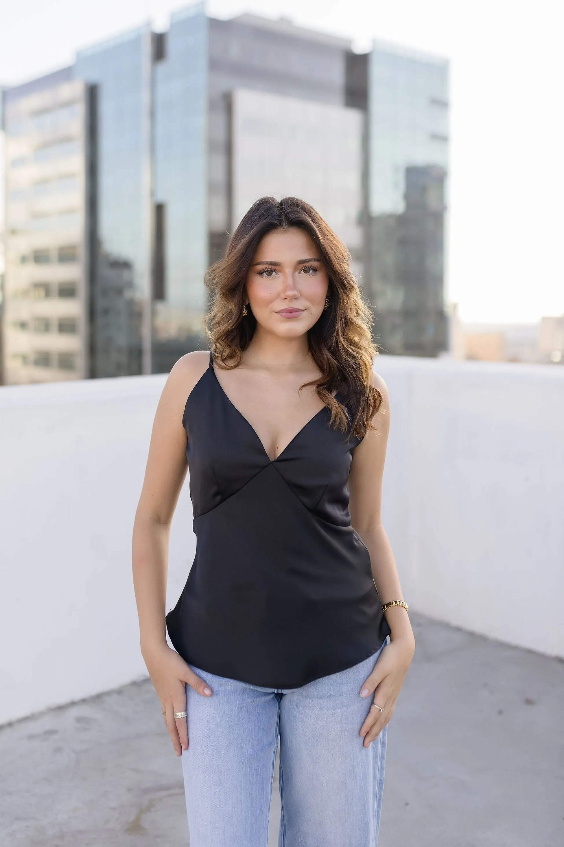 Noelle Sleeveless V Neckline Top Black