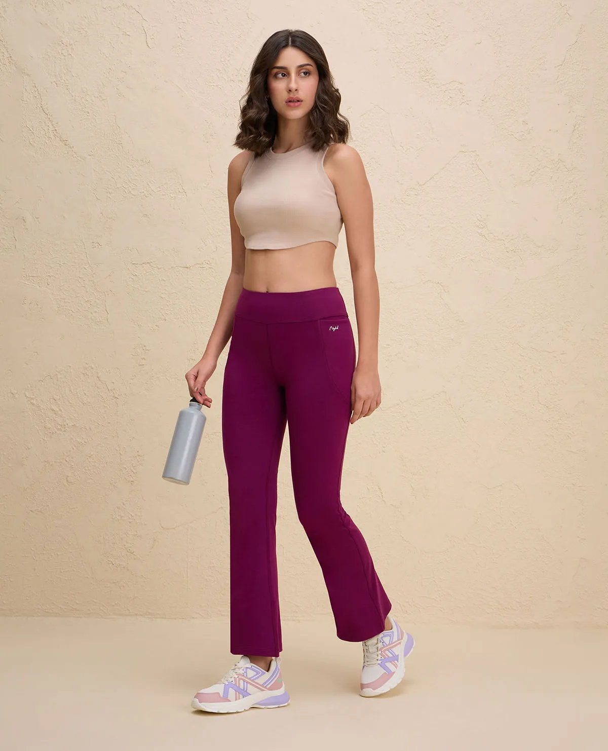 Nykd By Nykaa Iconic Cotton Flare Leggings with Pockets-NYAT503-Wine