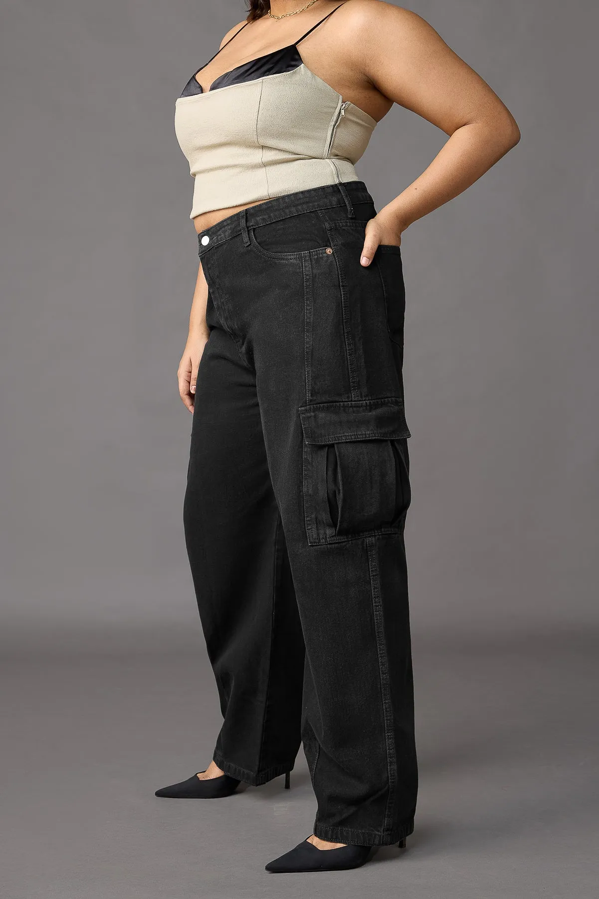 Onyx Opulence Curve Cargo Jeans