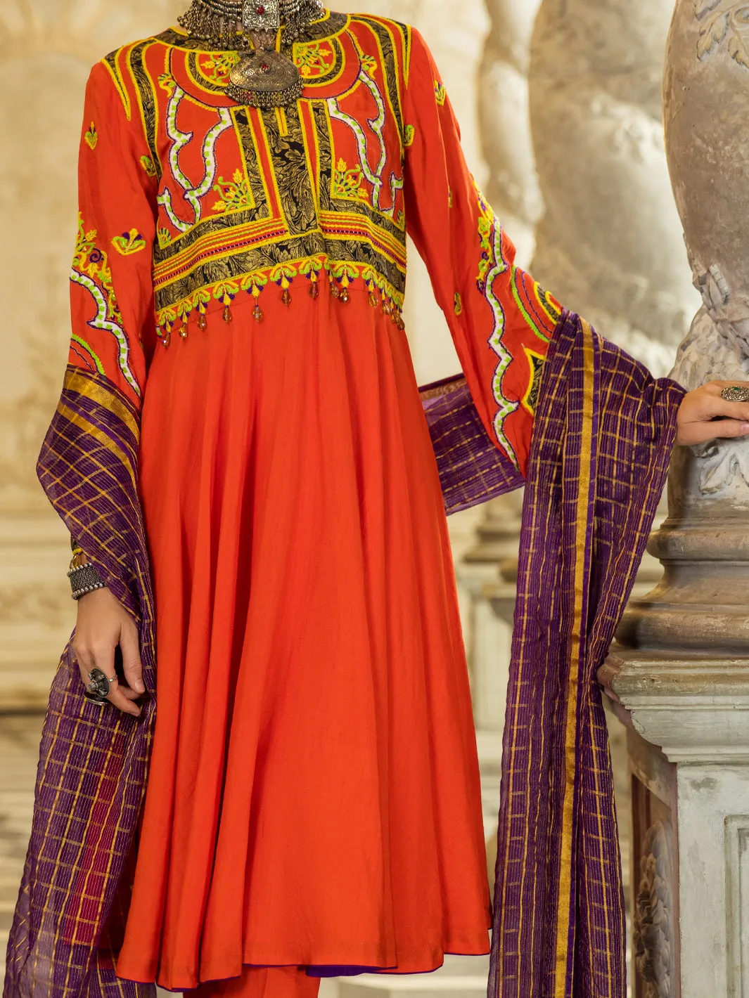 Orange Raw Silk 3 Piece Stitched - ALP-3PS-1275