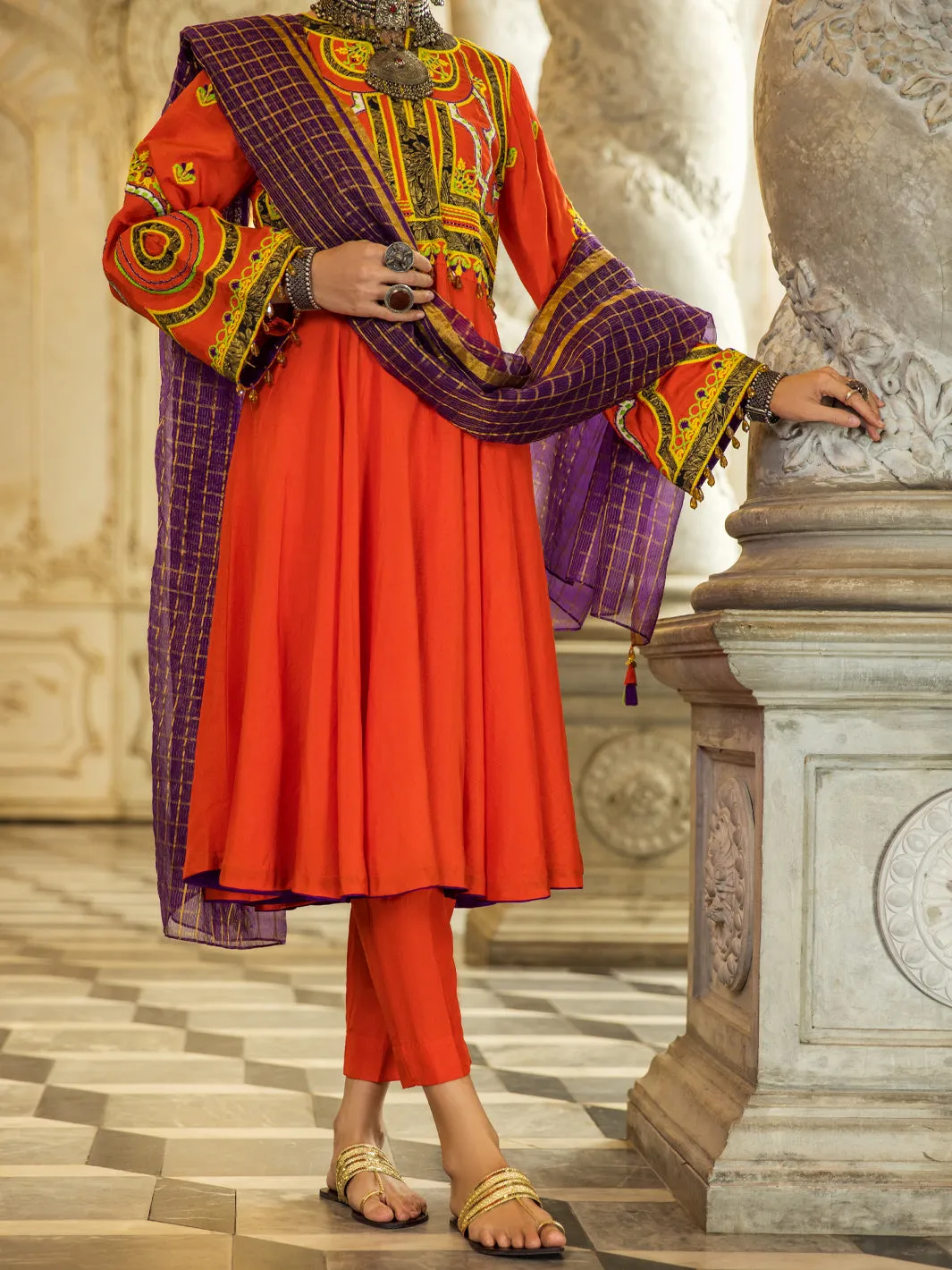 Orange Raw Silk 3 Piece Stitched - ALP-3PS-1275