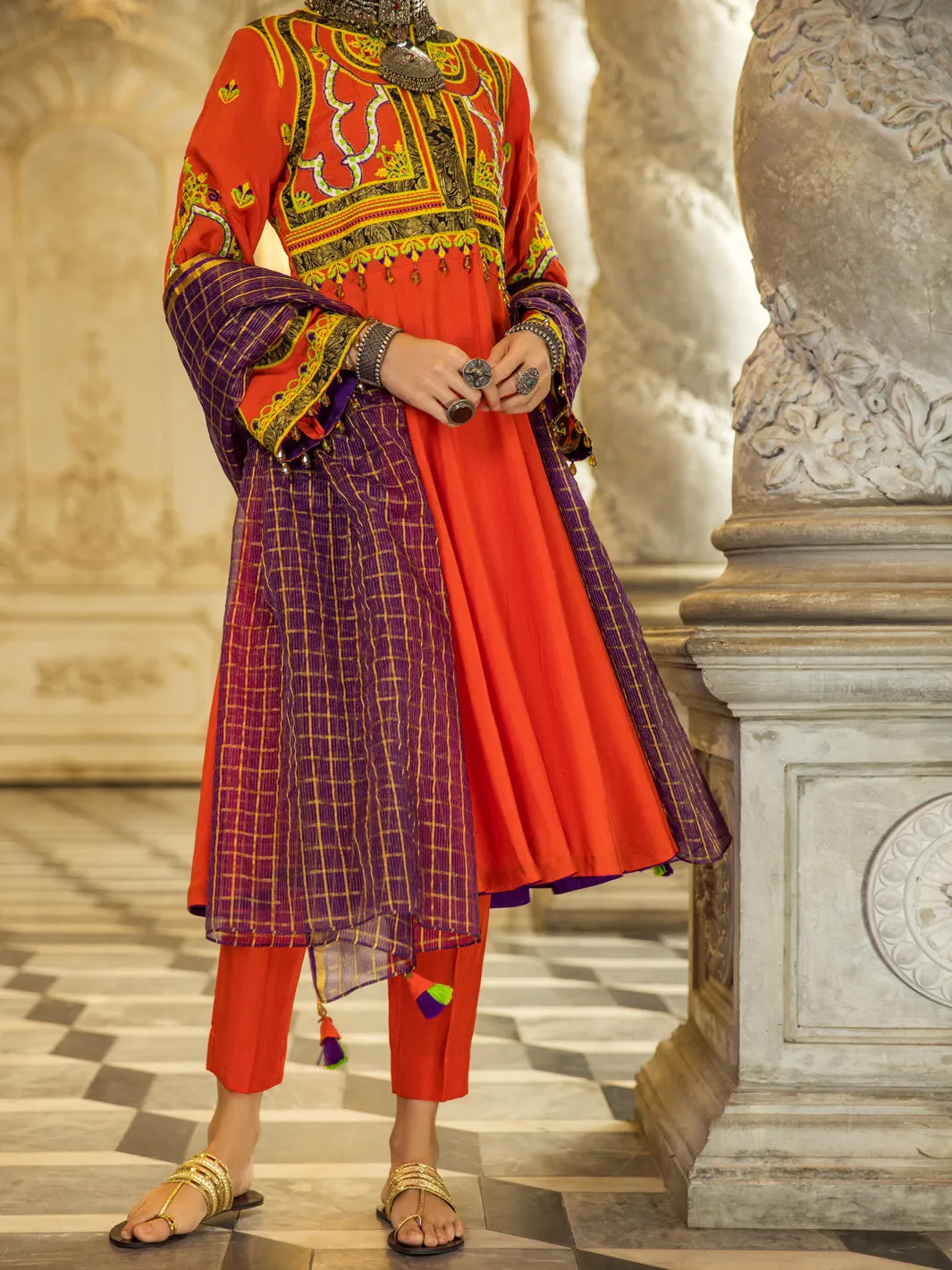 Orange Raw Silk 3 Piece Stitched - ALP-3PS-1275