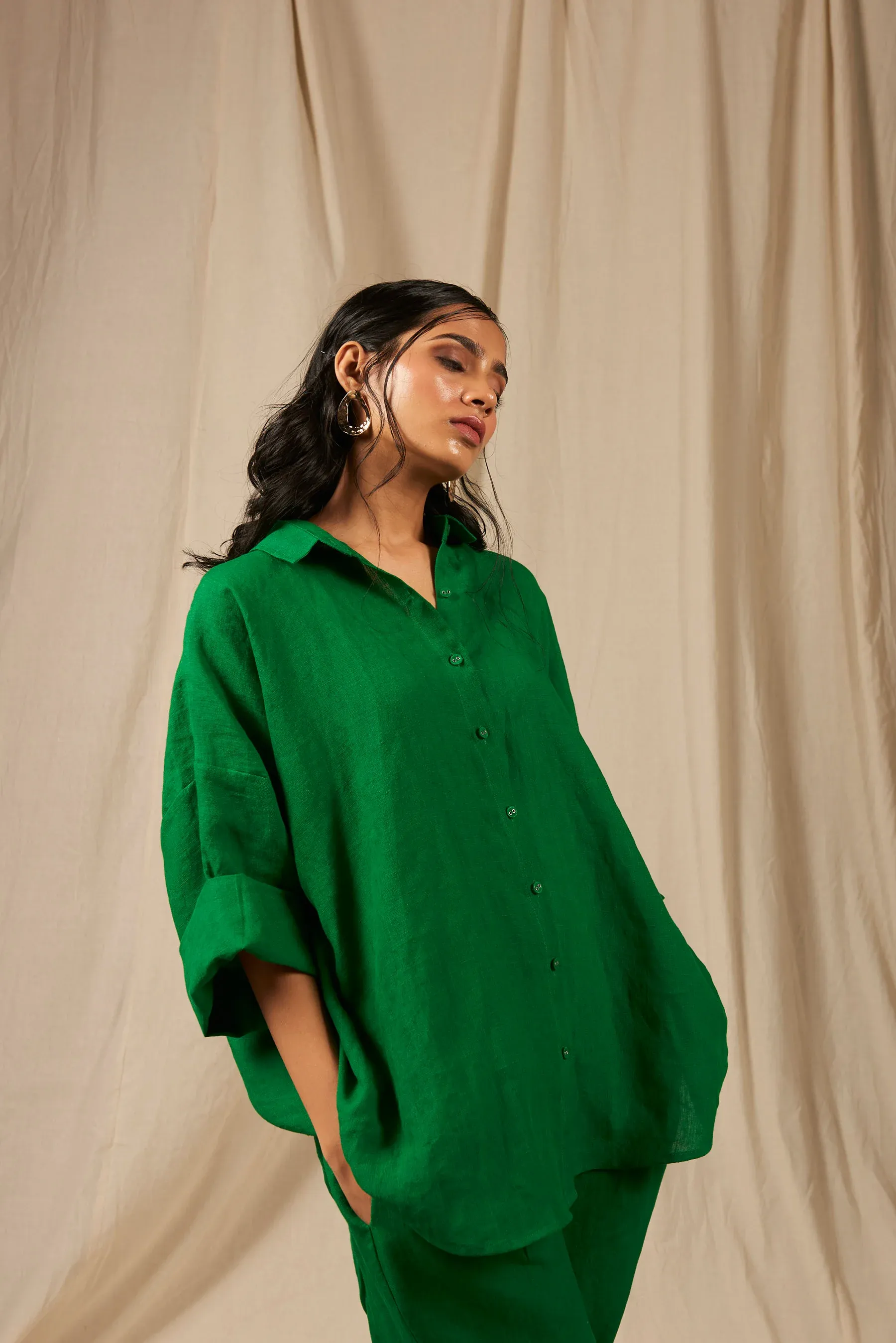 Panna Linen Oversized Flare Shirt Set