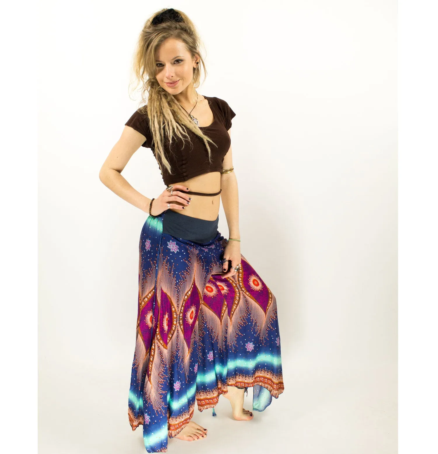 Patterned Baggy Harem Pants Blue