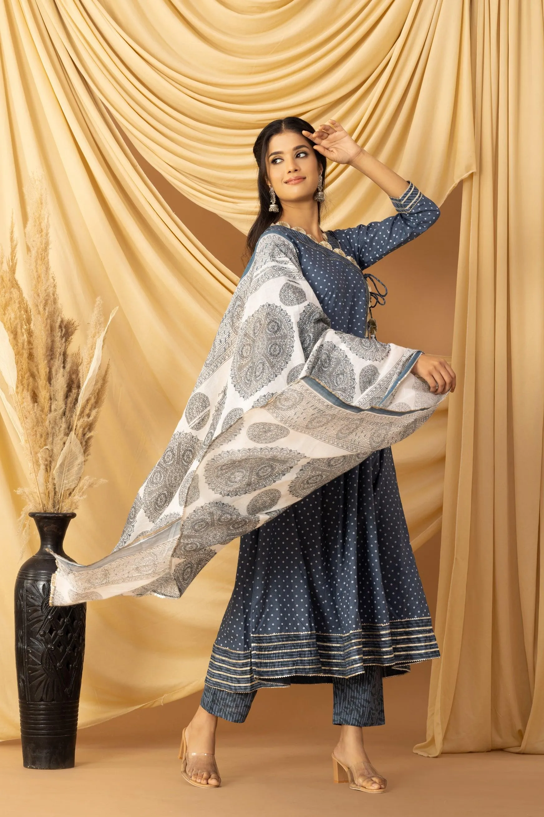 Pihu Navy Bandhani Anarkali Set