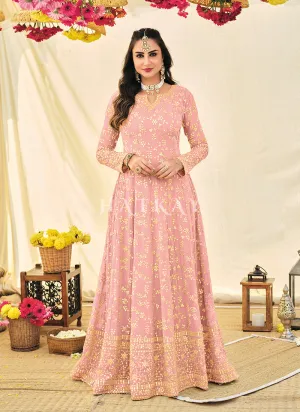 Pink Embroidered Georgette Indian Anarkali