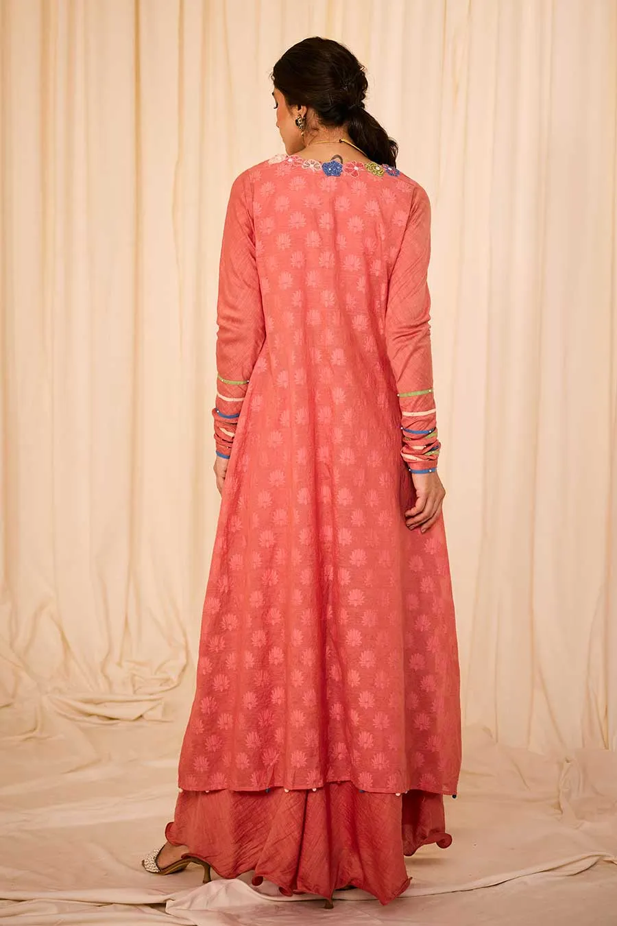 Pink Jacquard Embroidered Slip Kurta & Palazzo Set