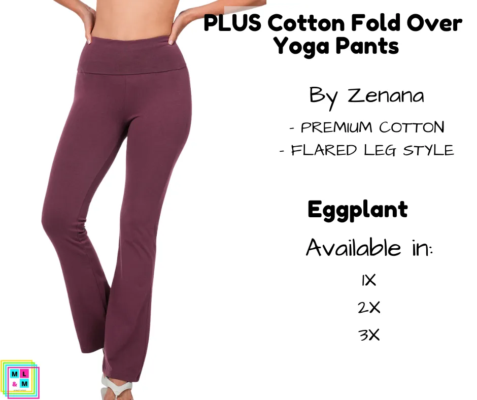 PLUS Cotton Fold Over Yoga Pants - Eggplant