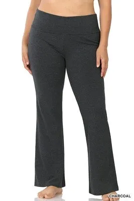 PLUS Premium Cotton Fold Over Yoga Flare Pants - Zenana (Multiple Colors)