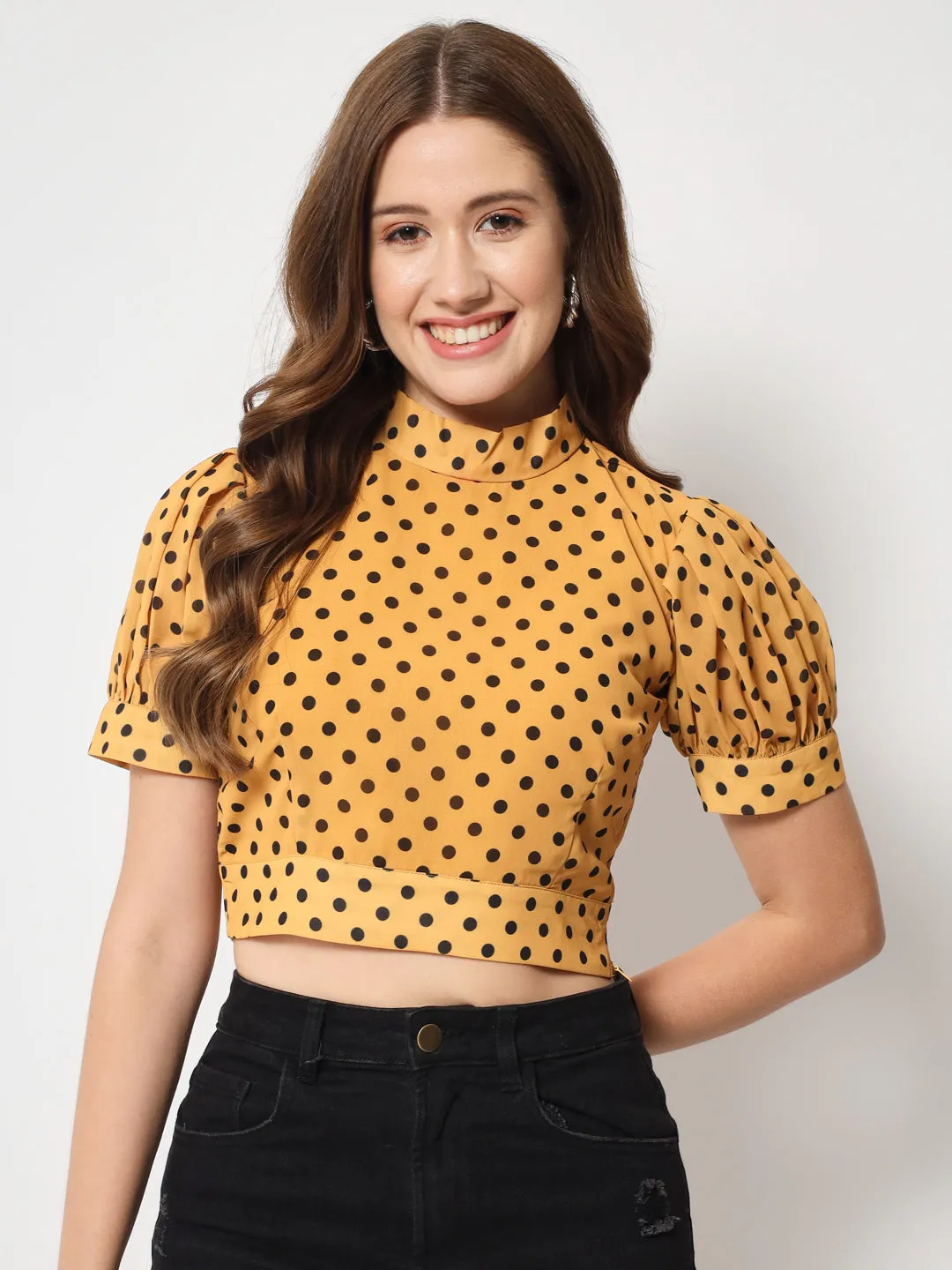 Polka Dot Printed Georgette Crop Top