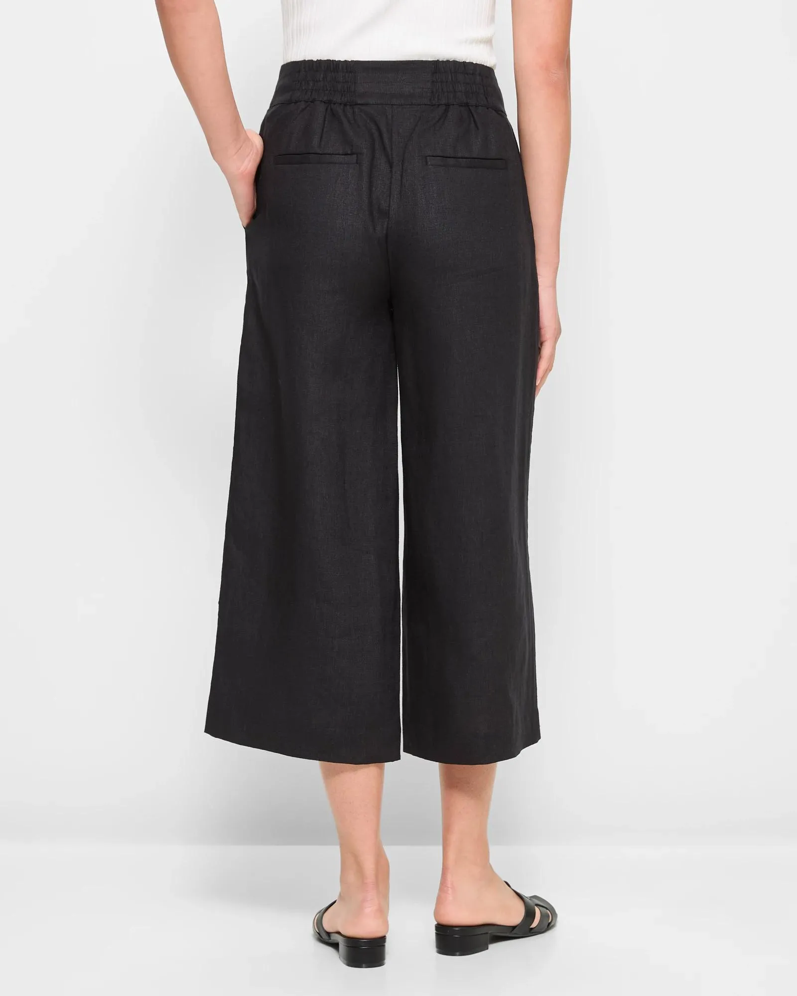 popular  European Linen Wide Leg Culottes - Preview - Black