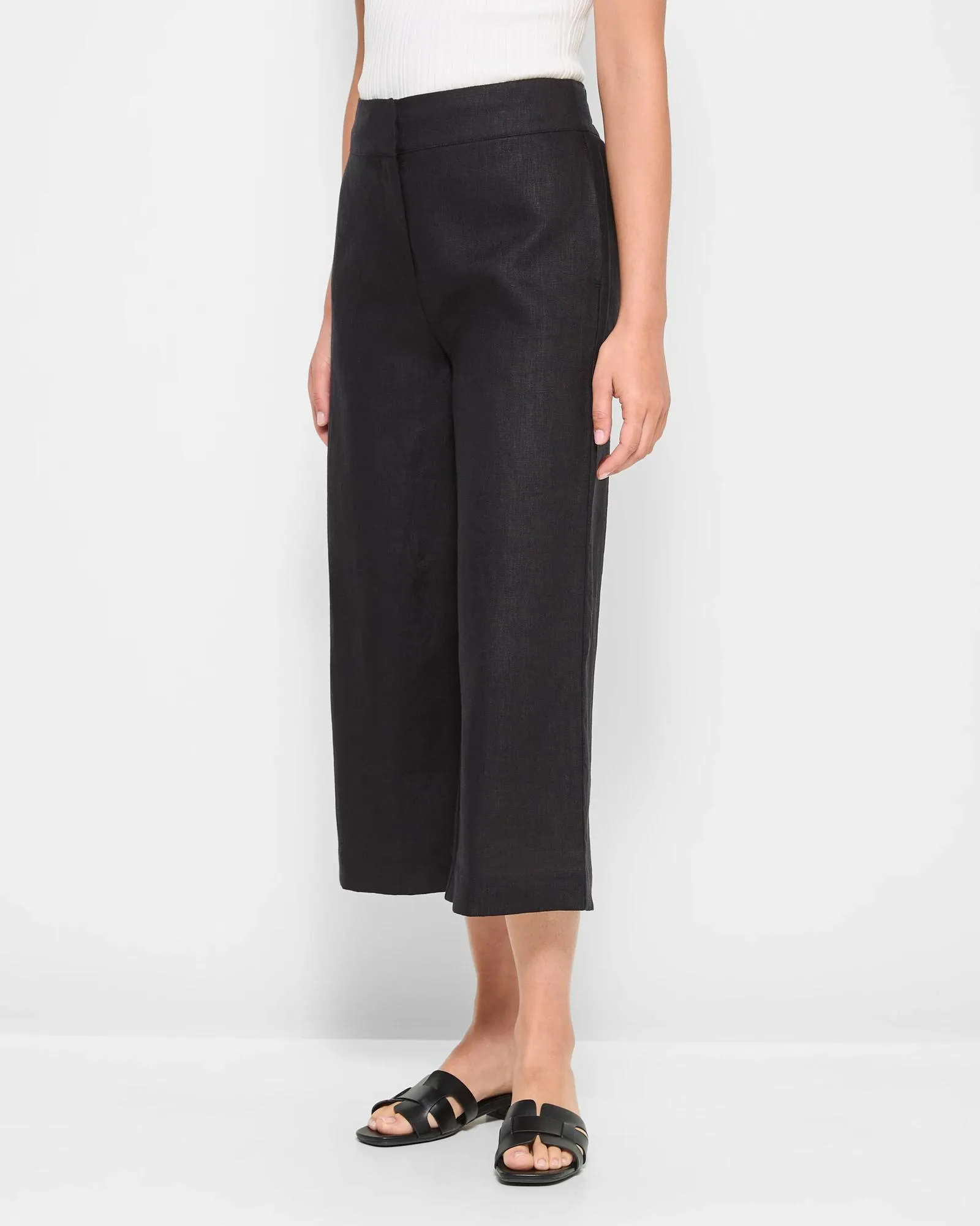 popular  European Linen Wide Leg Culottes - Preview - Black