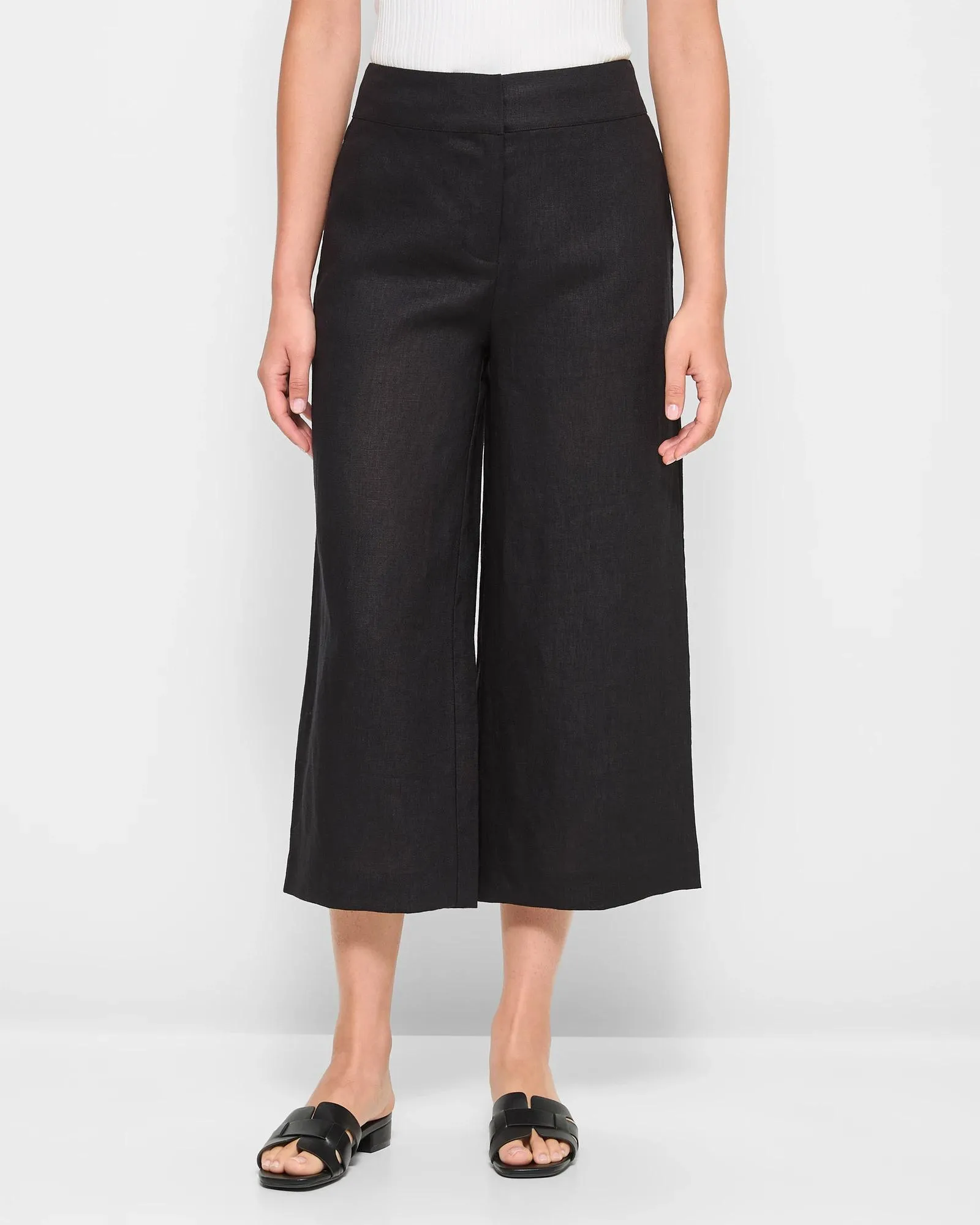 popular  European Linen Wide Leg Culottes - Preview - Black