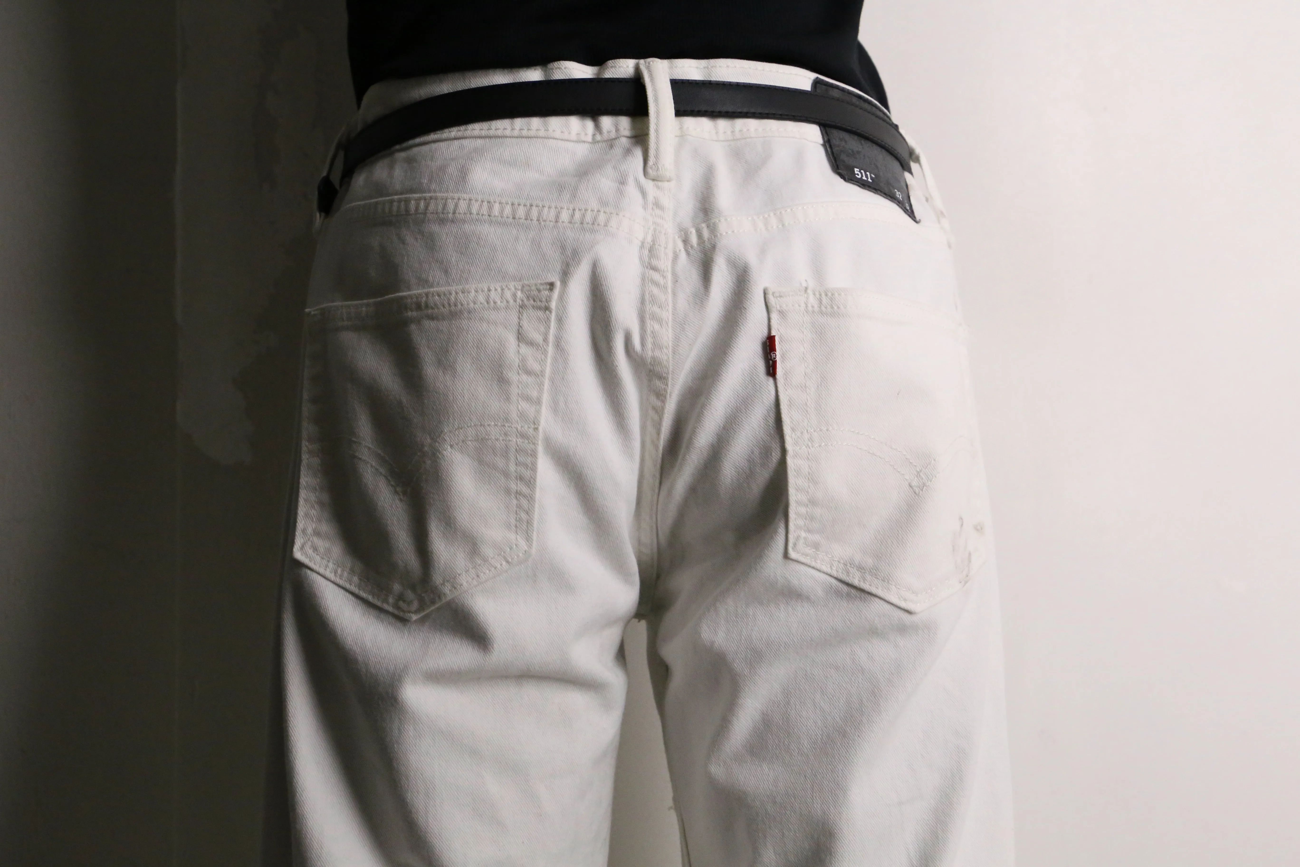 "Re:make" pocket patch design white buggy flare denim