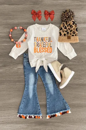 "Thankful Grateful Blessed" Denim Flare Set