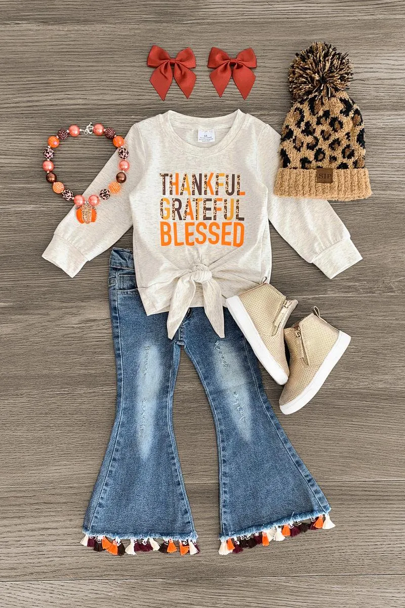 "Thankful Grateful Blessed" Denim Flare Set