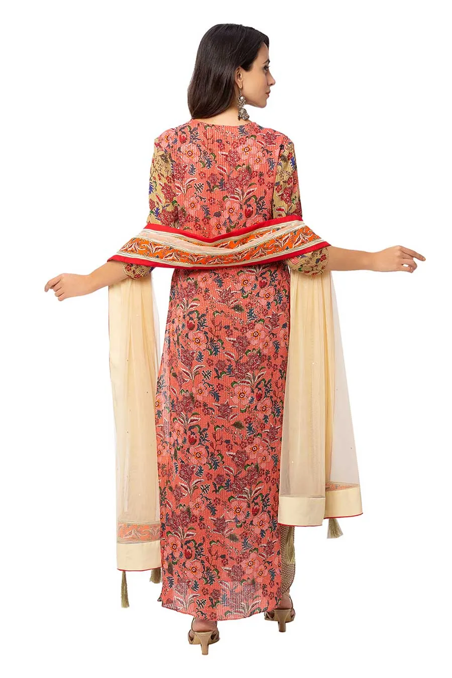 Red Overlap Kurta Set With Dupatta