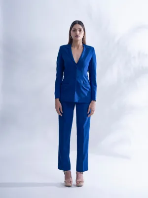 Regular fit Royal blue blazer with straight pants- Women