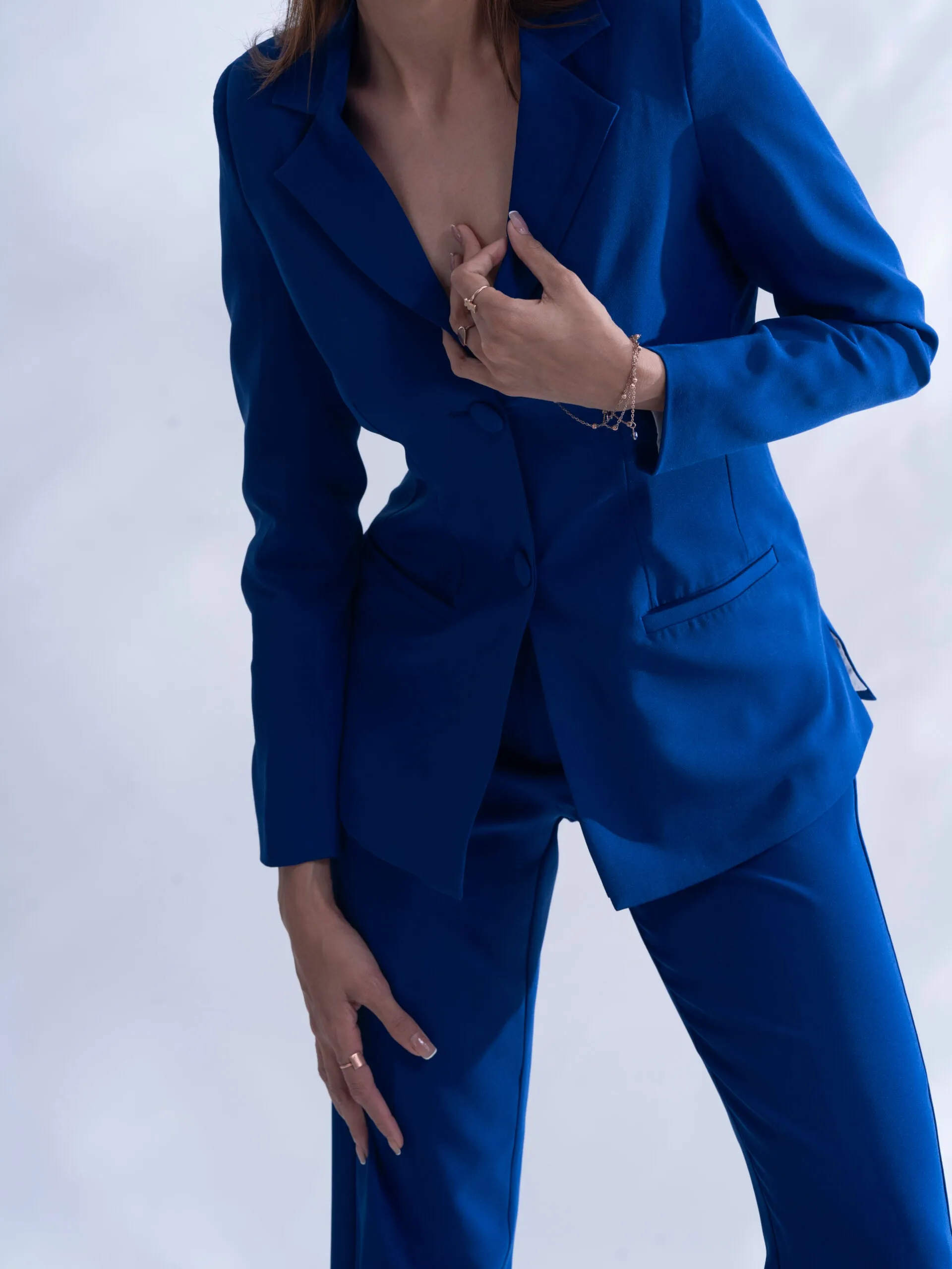 Regular fit Royal blue blazer with straight pants- Women