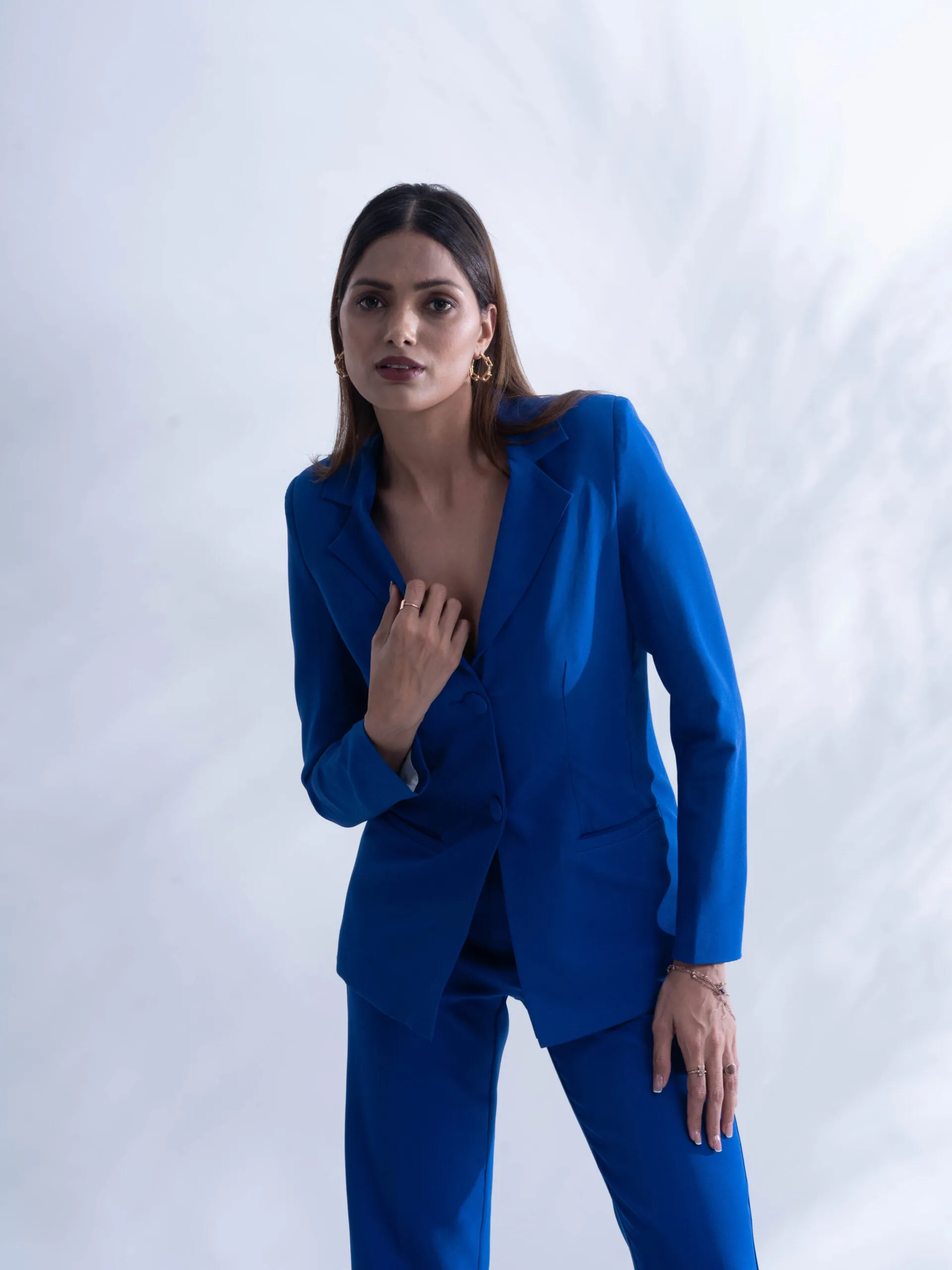 Regular fit Royal blue blazer with straight pants- Women