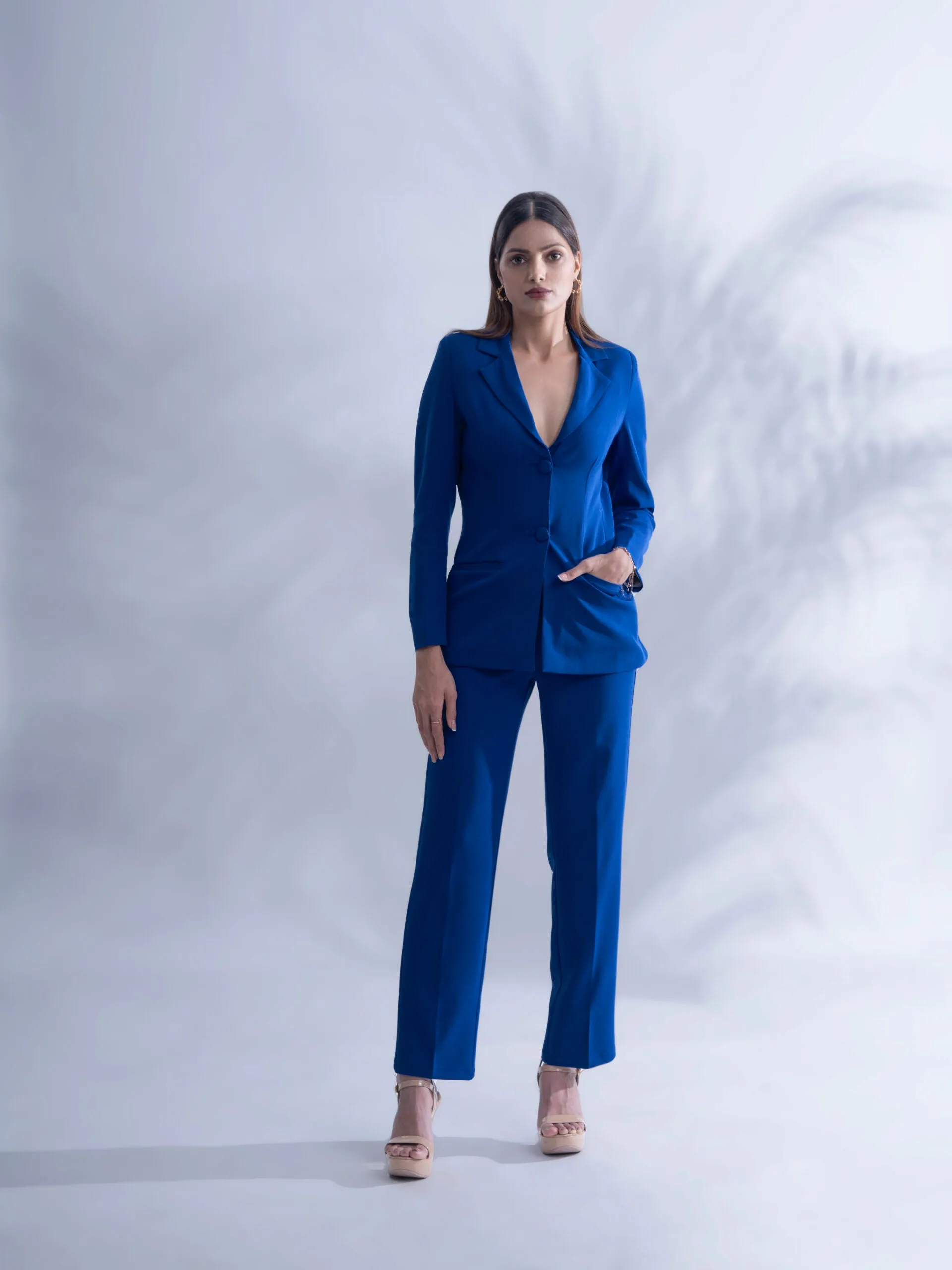 Regular fit Royal blue blazer with straight pants- Women