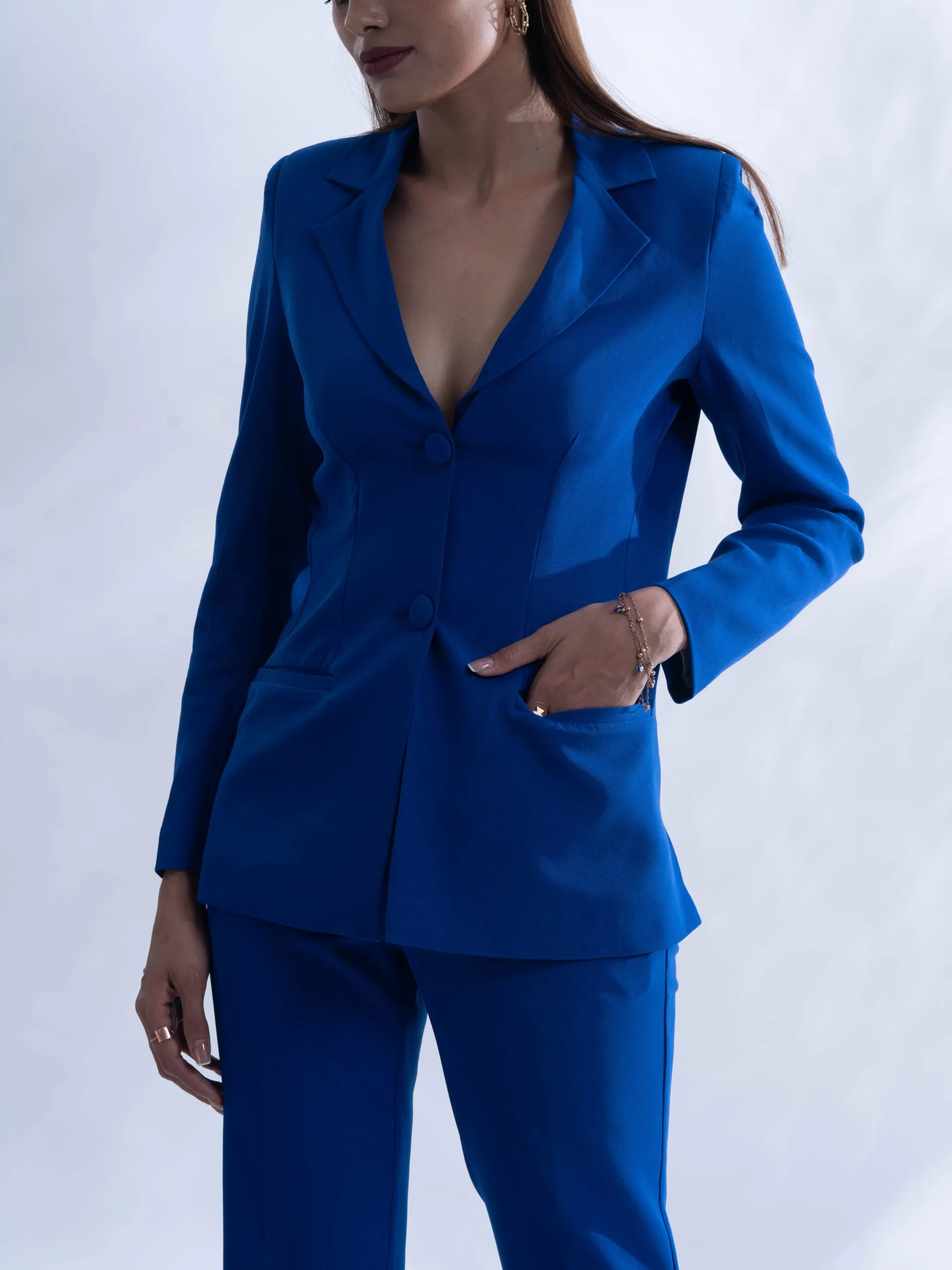 Regular fit Royal blue blazer with straight pants- Women