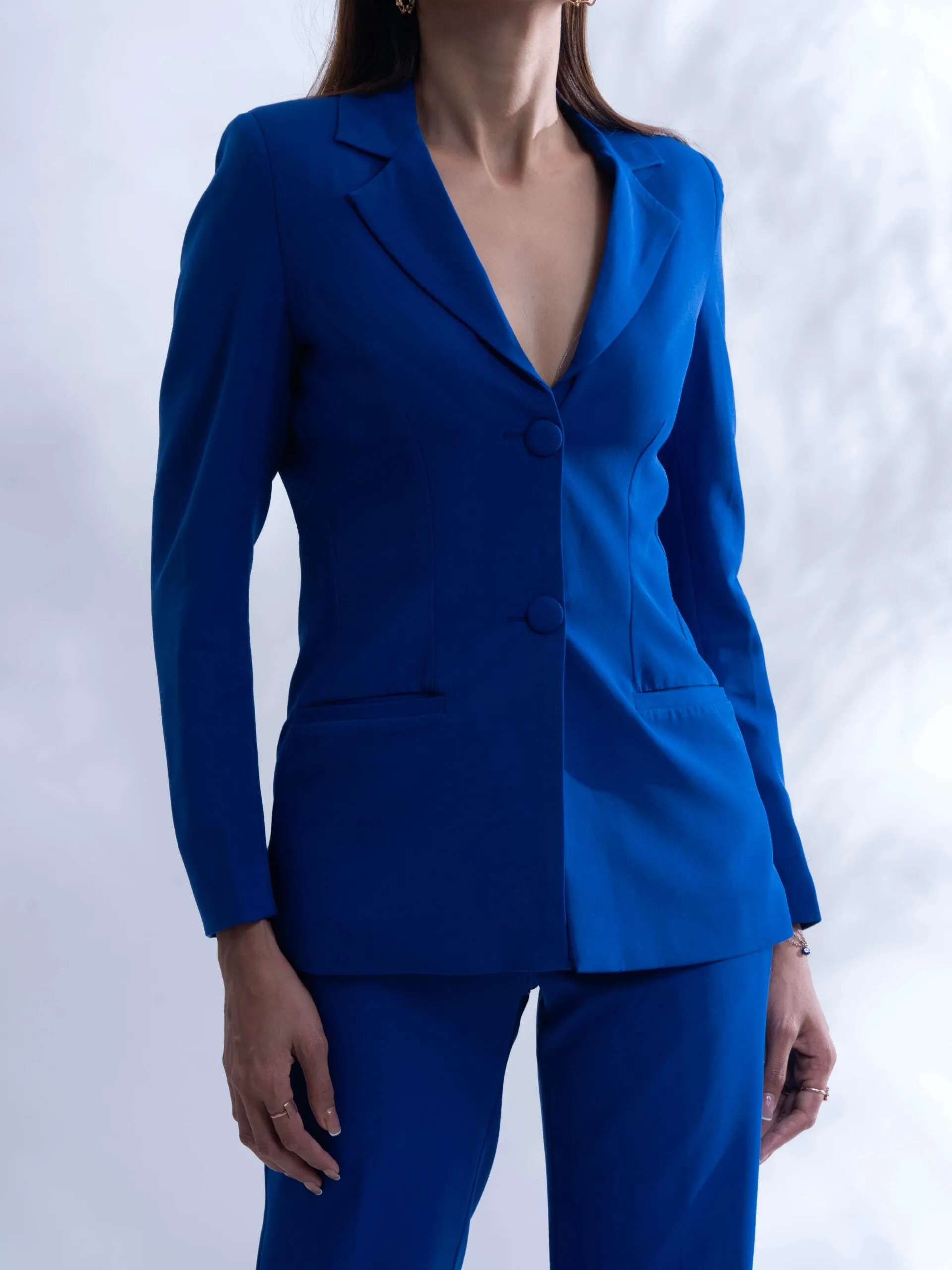 Regular fit Royal blue blazer with straight pants- Women