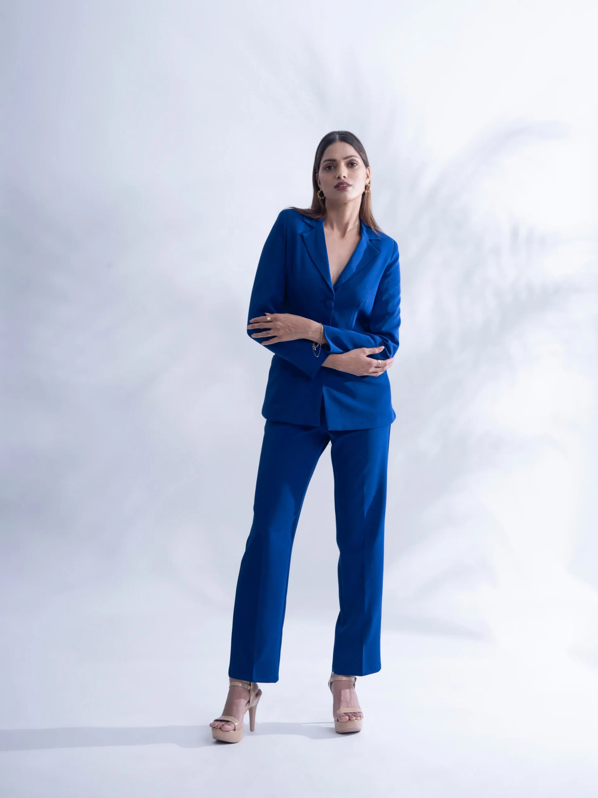 Regular fit Royal blue blazer with straight pants- Women