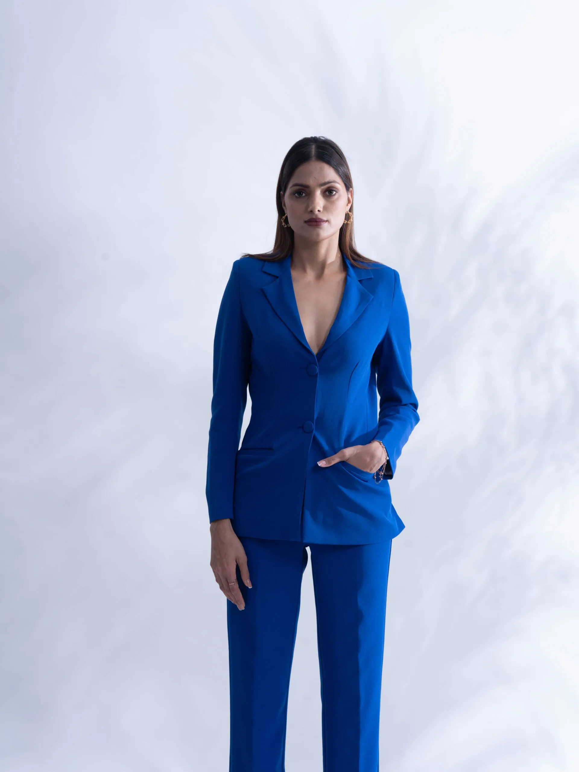 Regular fit Royal blue blazer with straight pants- Women