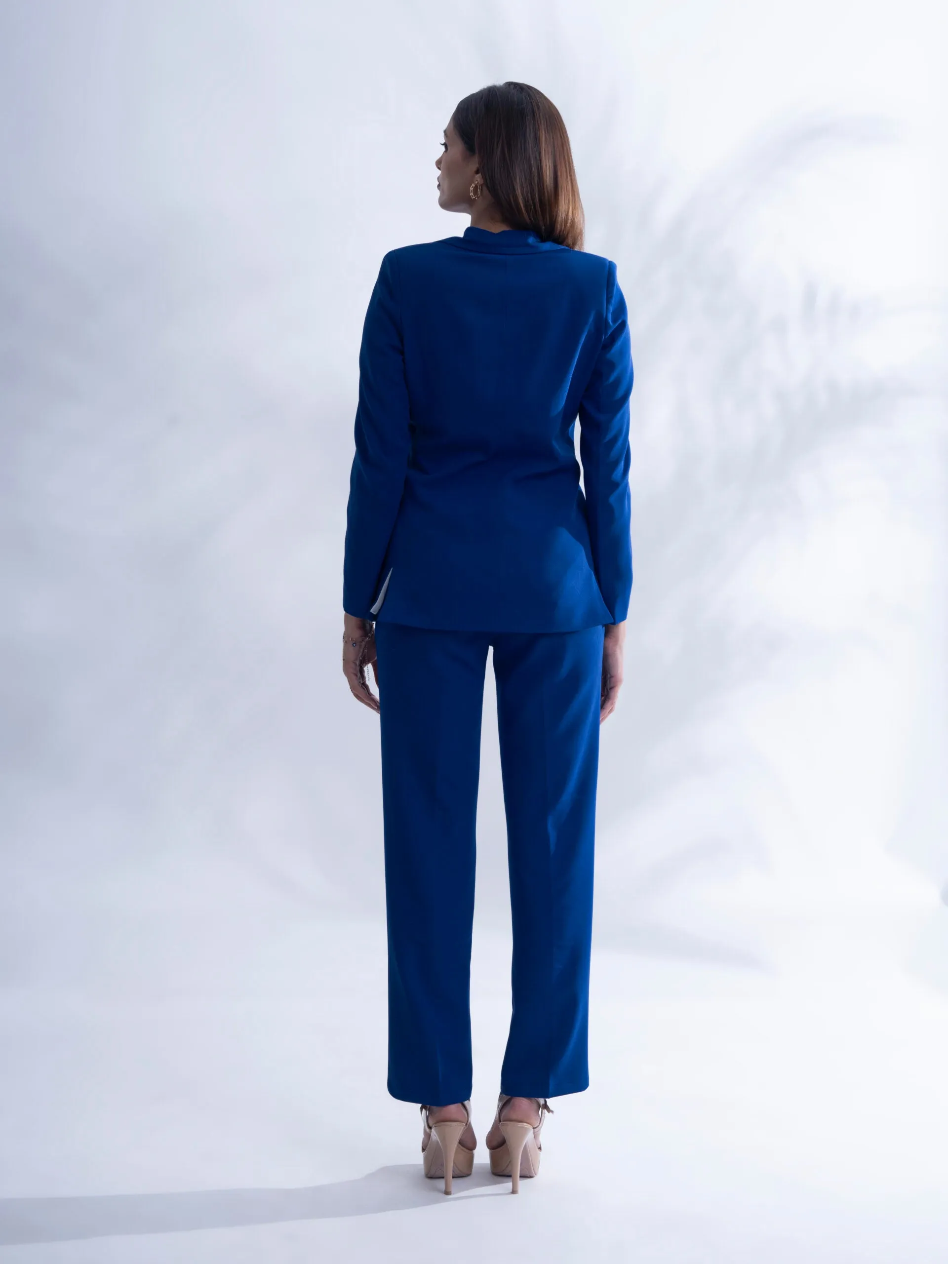 Regular fit Royal blue blazer with straight pants- Women