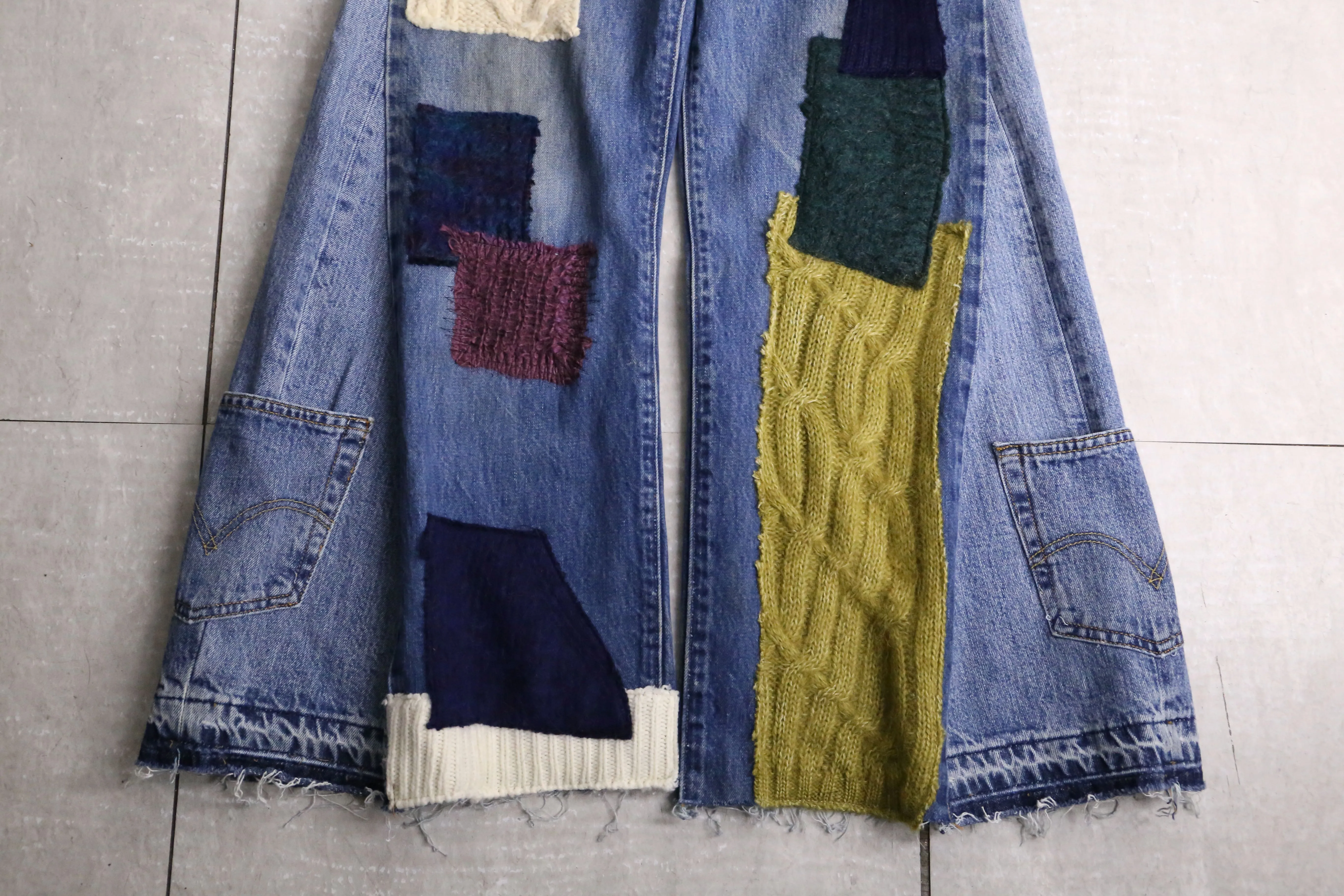 remake "再構築" knit patch work design denim pants