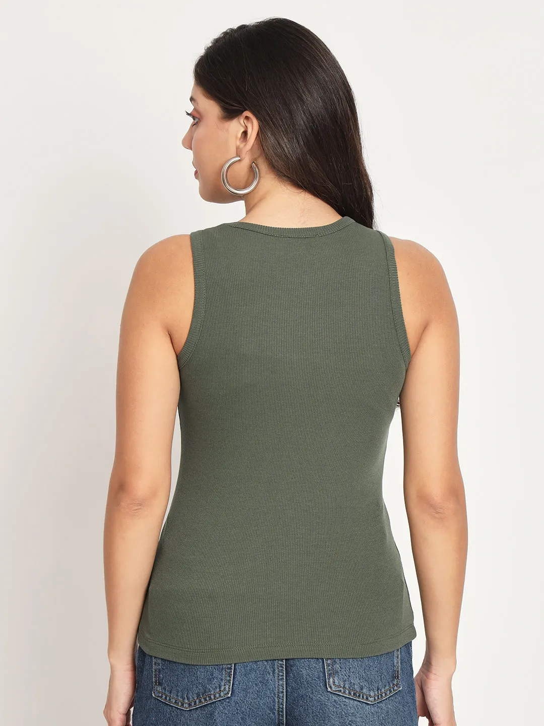 Ribbed Round Neck Fitted Top