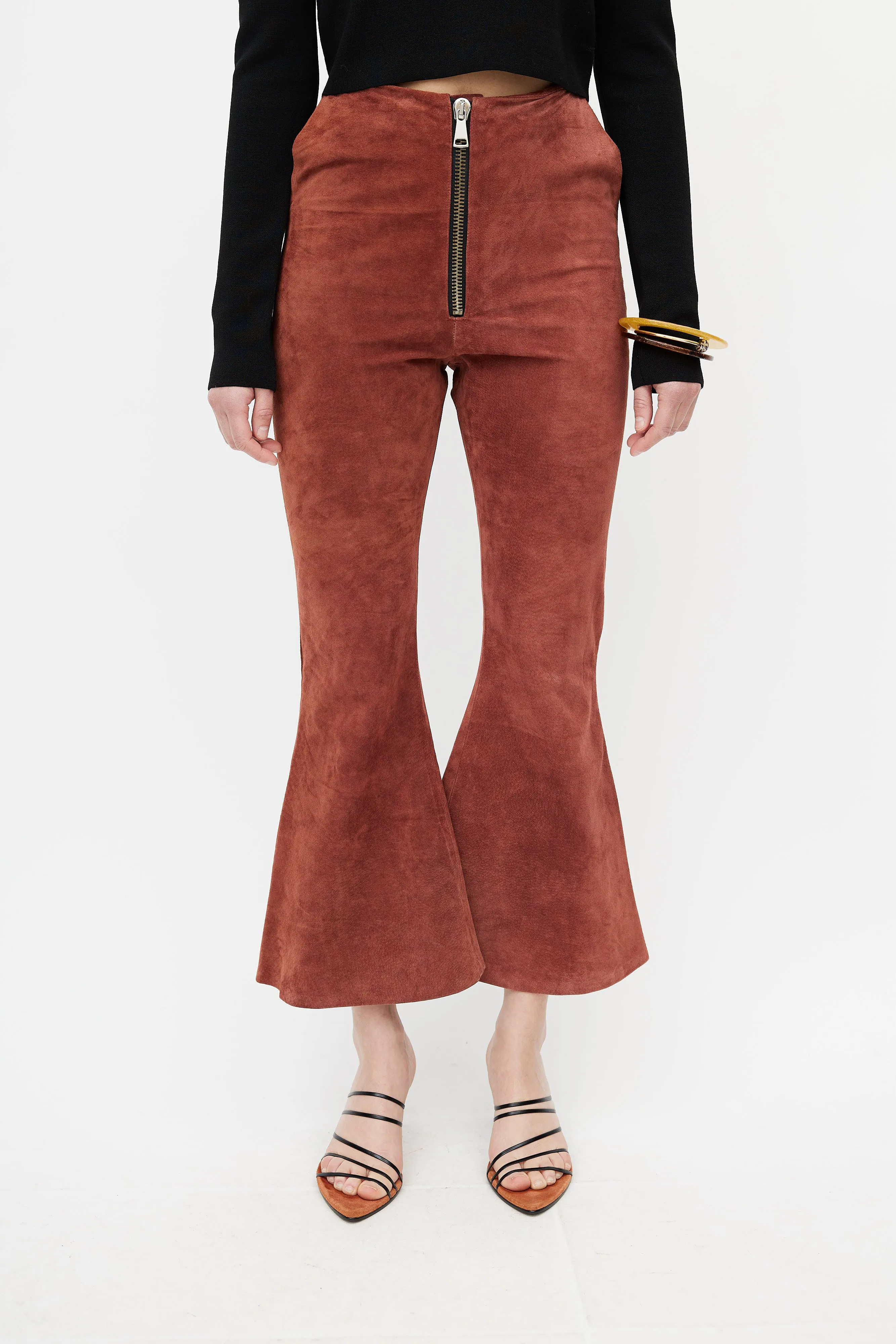 Rust Suede Flare Zip Pant