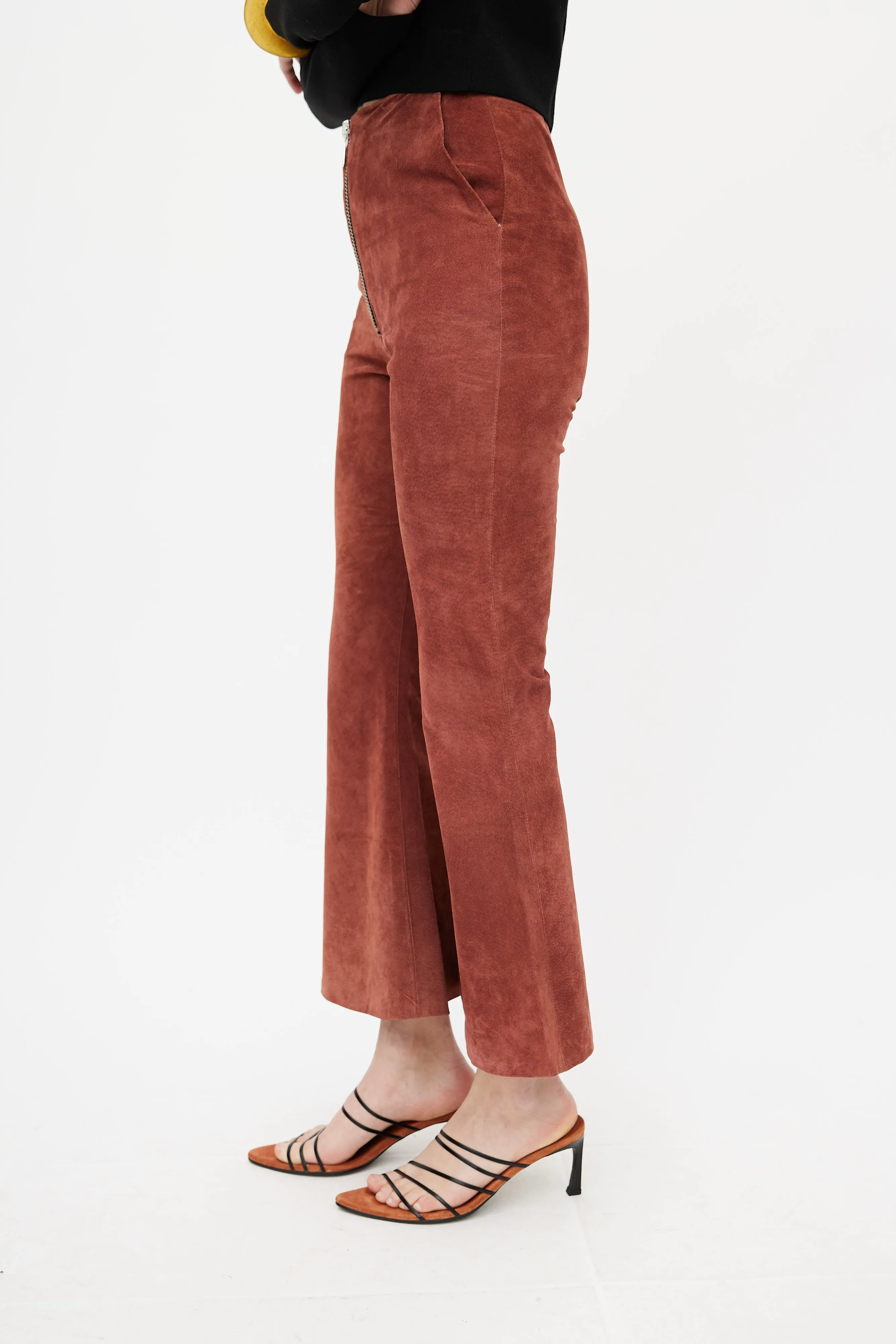 Rust Suede Flare Zip Pant