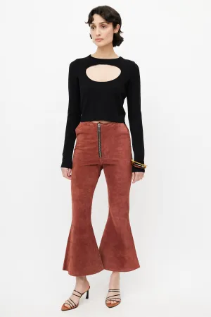 Rust Suede Flare Zip Pant