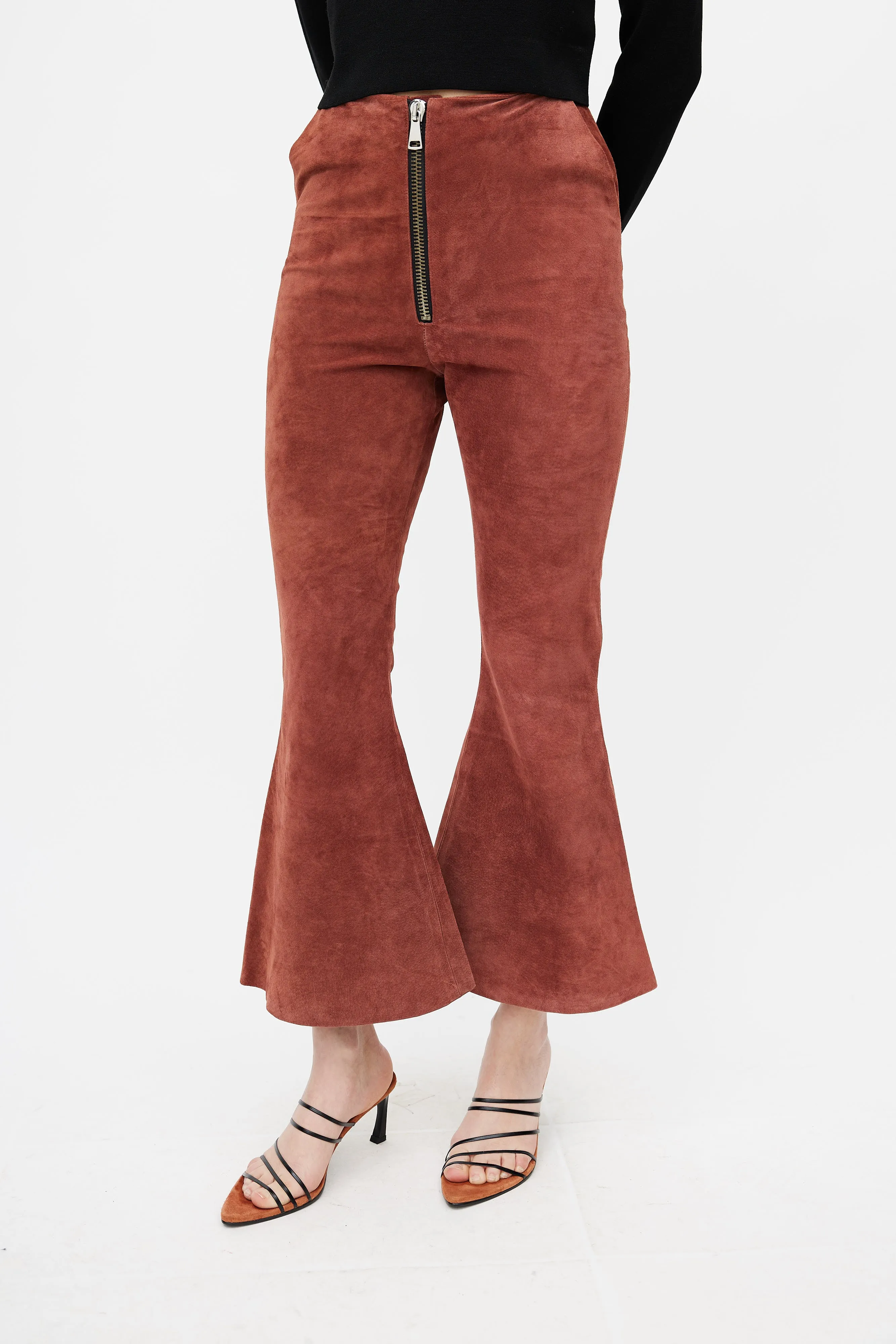 Rust Suede Flare Zip Pant