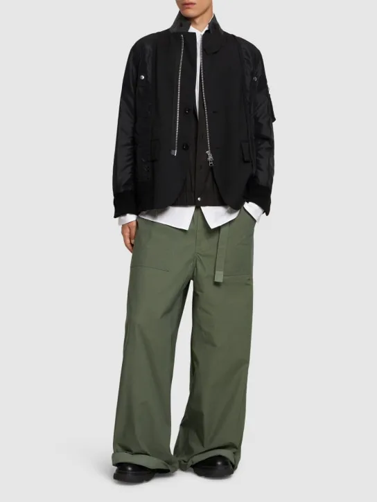 Sacai   Rip Stop cotton blend wide pants 