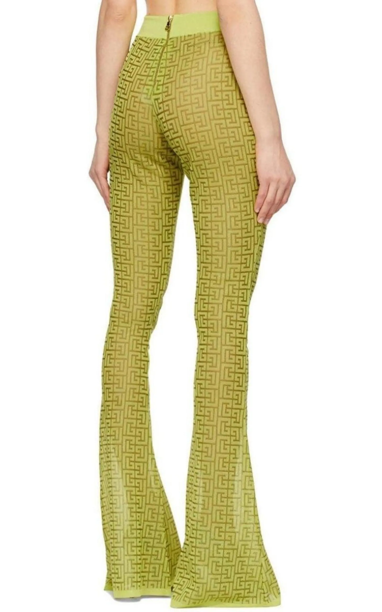 Semi-sheer Monogram Pattern Flared Pants