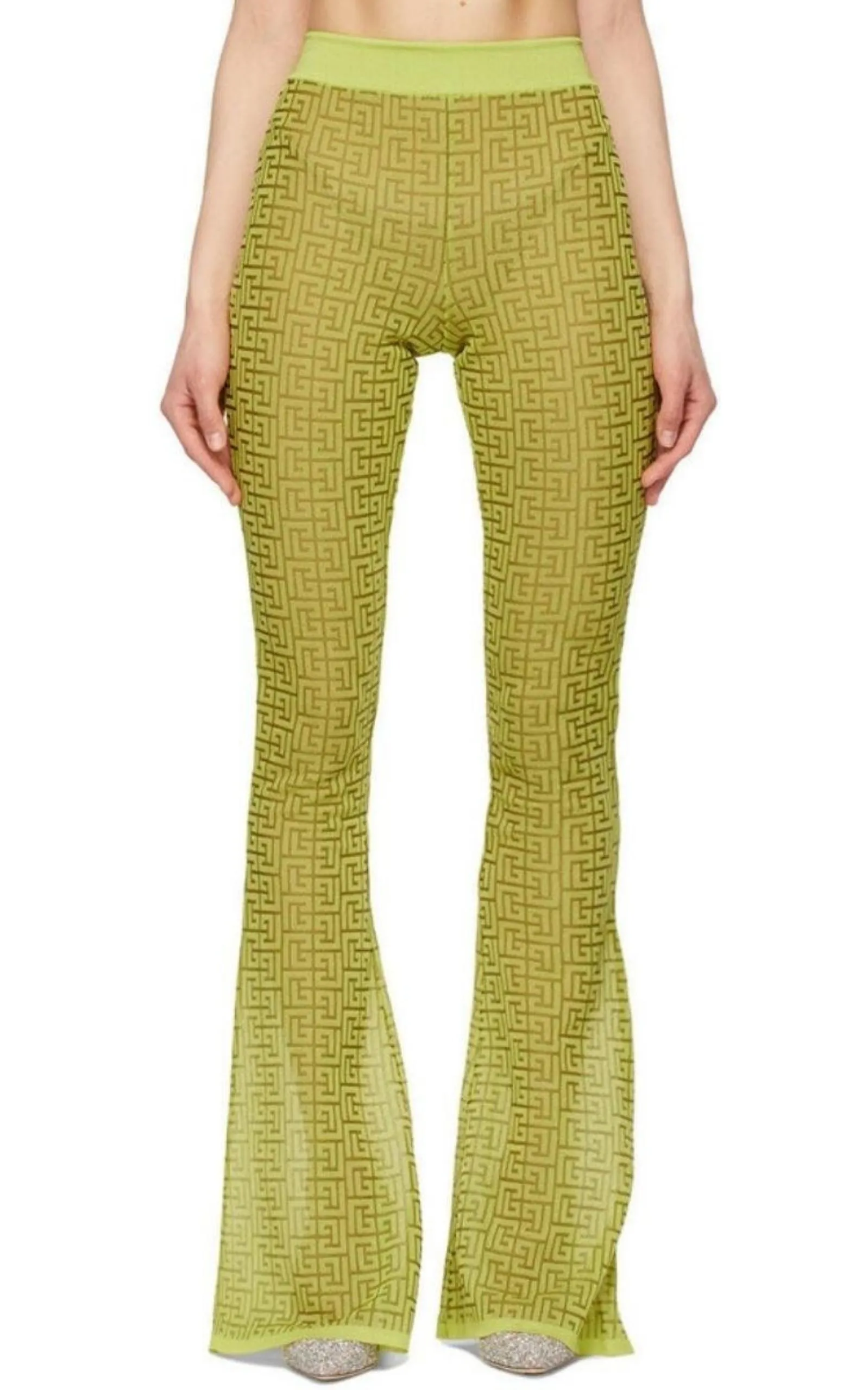 Semi-sheer Monogram Pattern Flared Pants