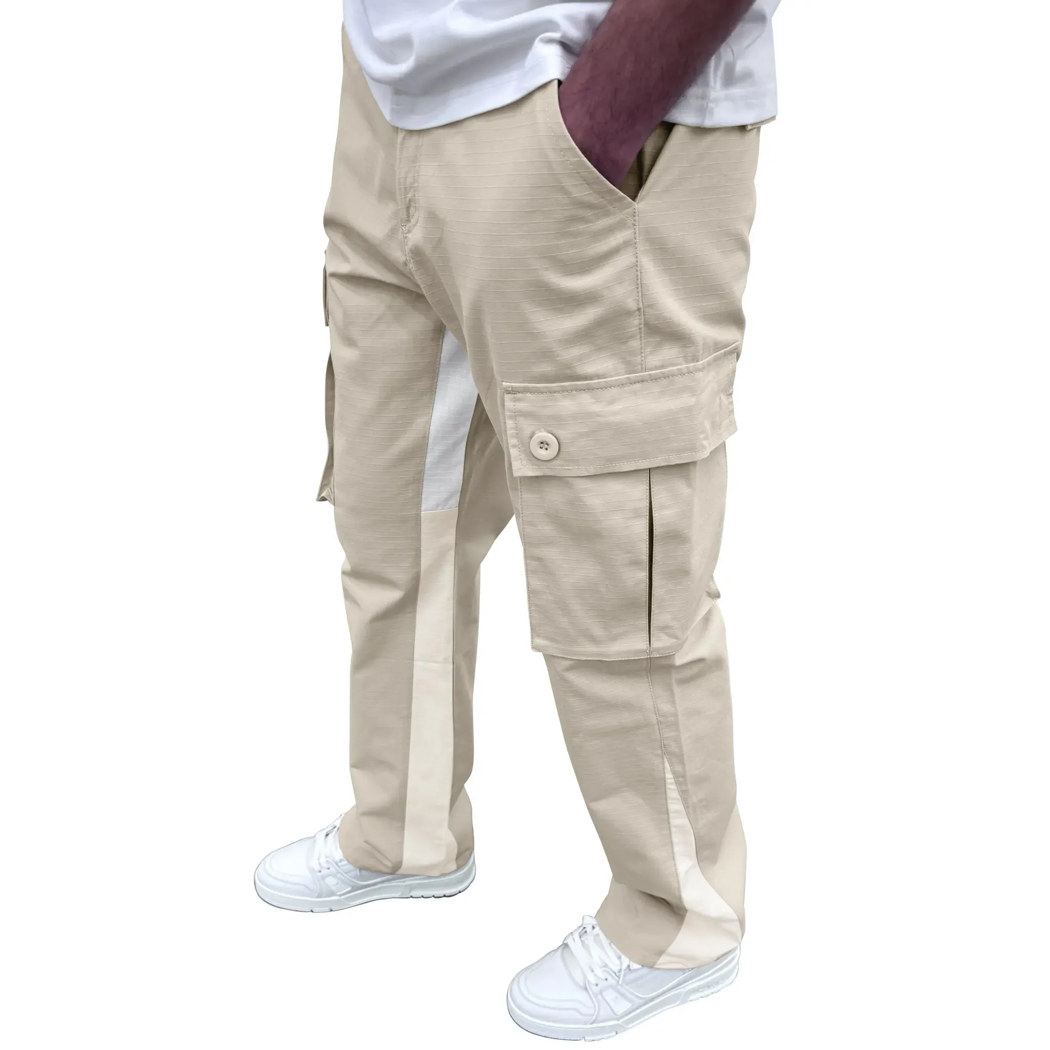 SIARR Flared Cream Cargo Pants