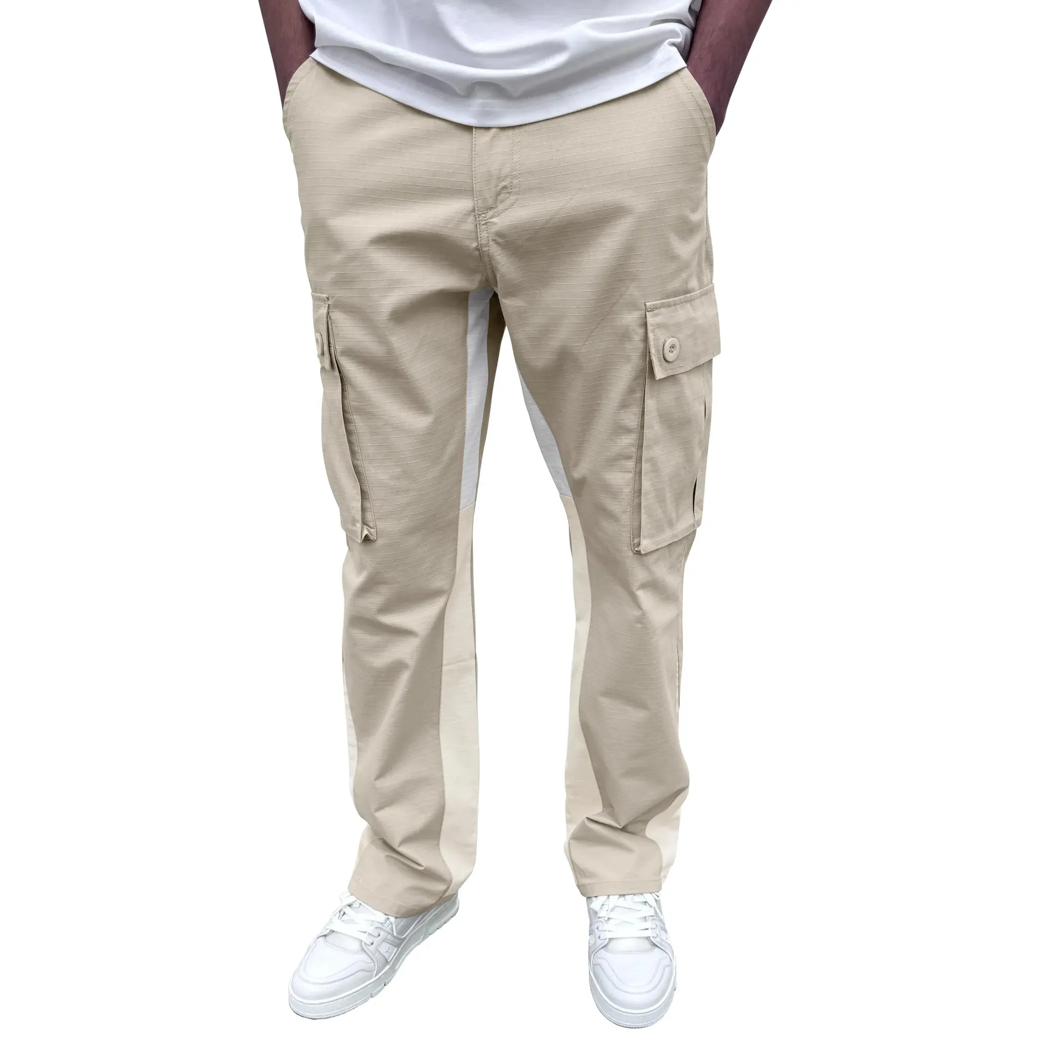 SIARR Flared Cream Cargo Pants