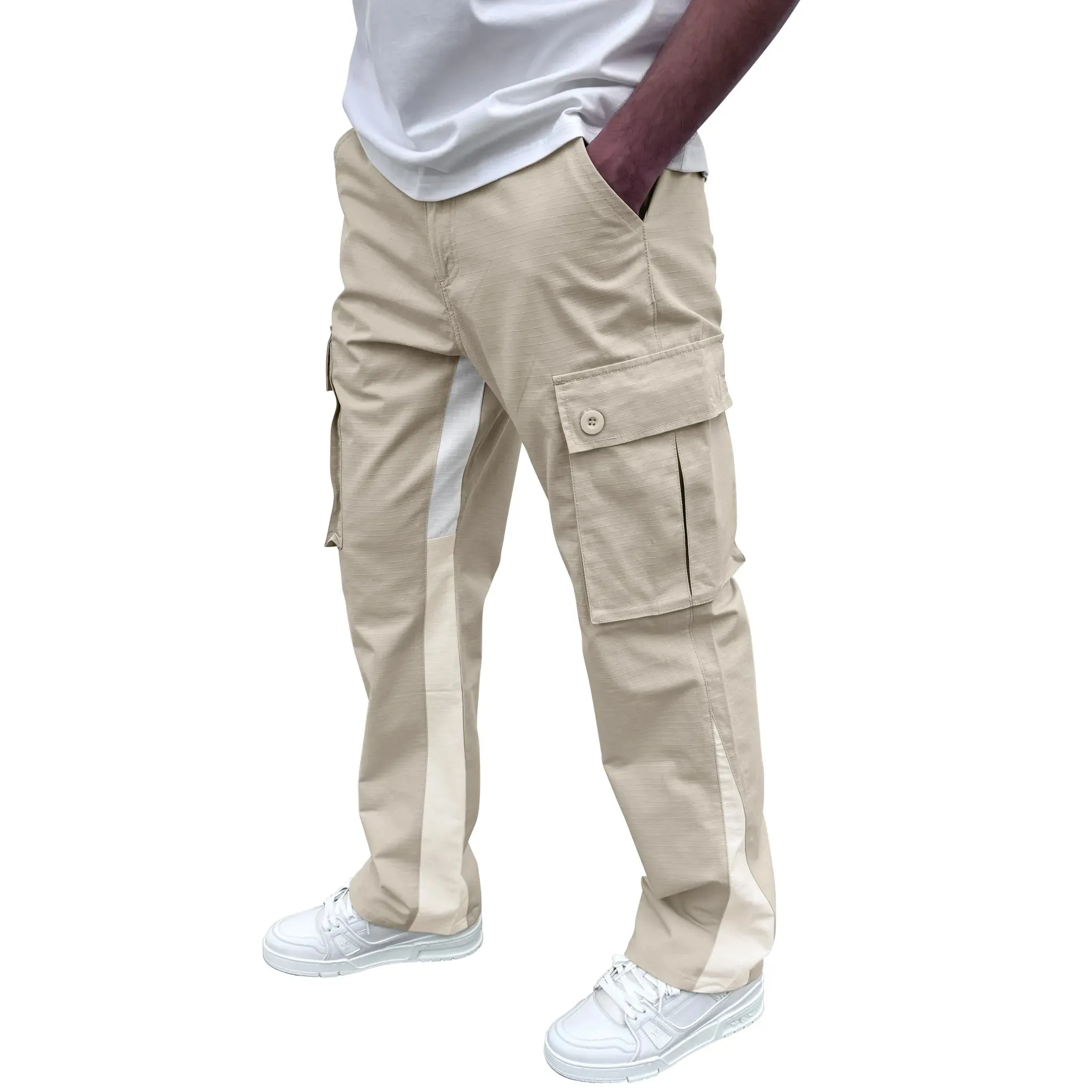 SIARR Flared Cream Cargo Pants