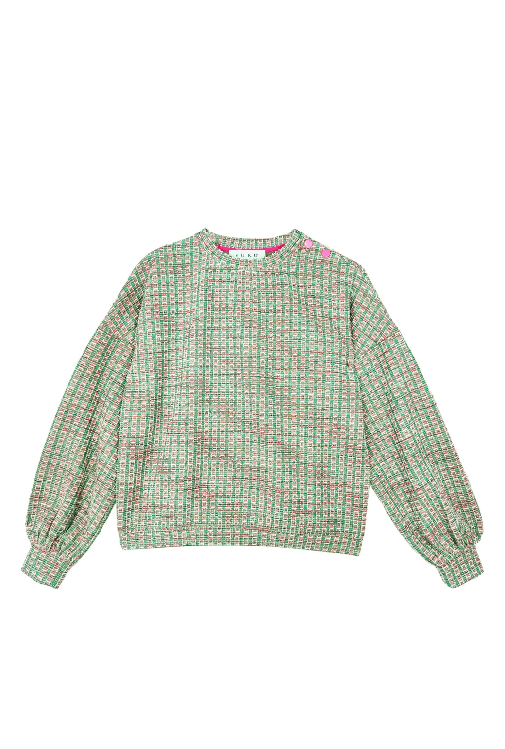 Snappy Pullover - Green and Pink Plaid Knit