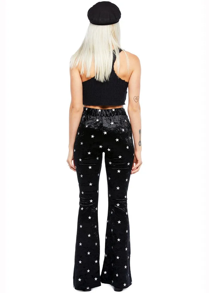 Starlight Black Velvet Flared Bell Bottom Pants