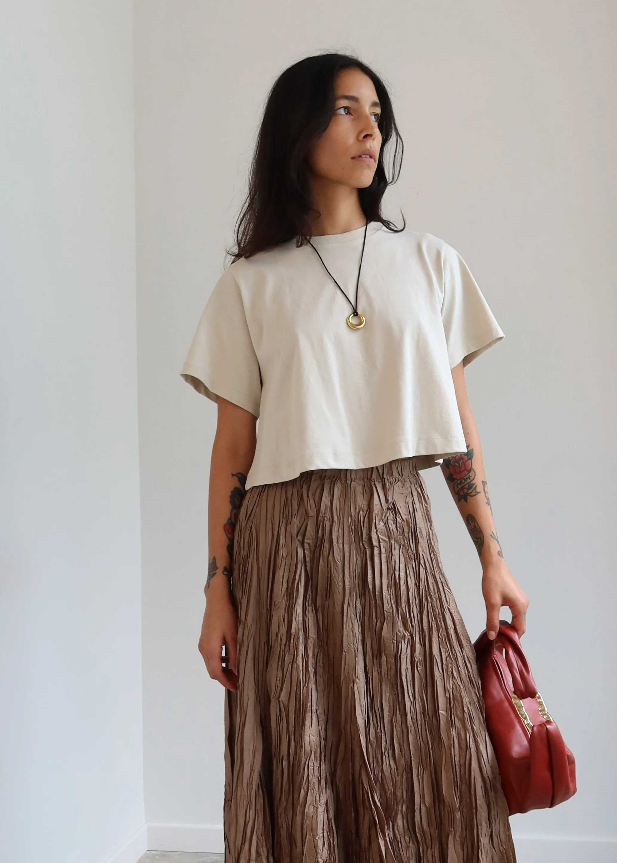 Stone Relaxed Cropped T-Shirt